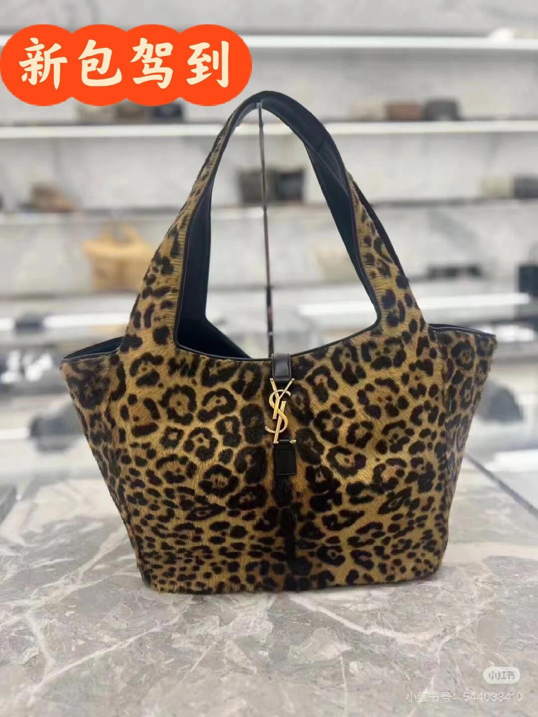 SAINT LAURENT 생로랑 베아 레오파드 헤어카프 쇼핑 토트 호보백 763435 4