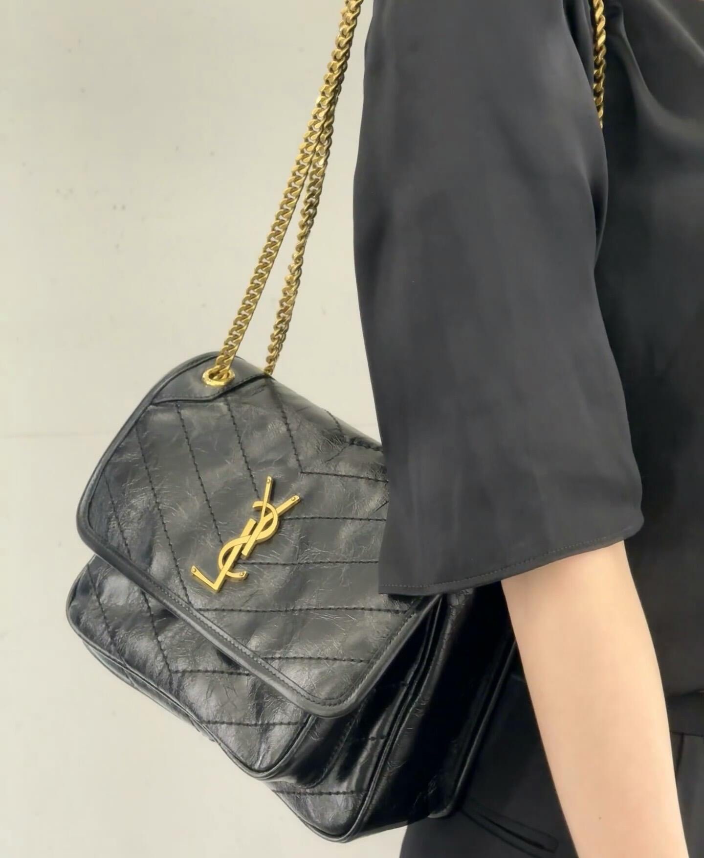 SAINT LAURENT 생로랑 니키 미디엄 크링클 빈티지 레더 숄더백 3