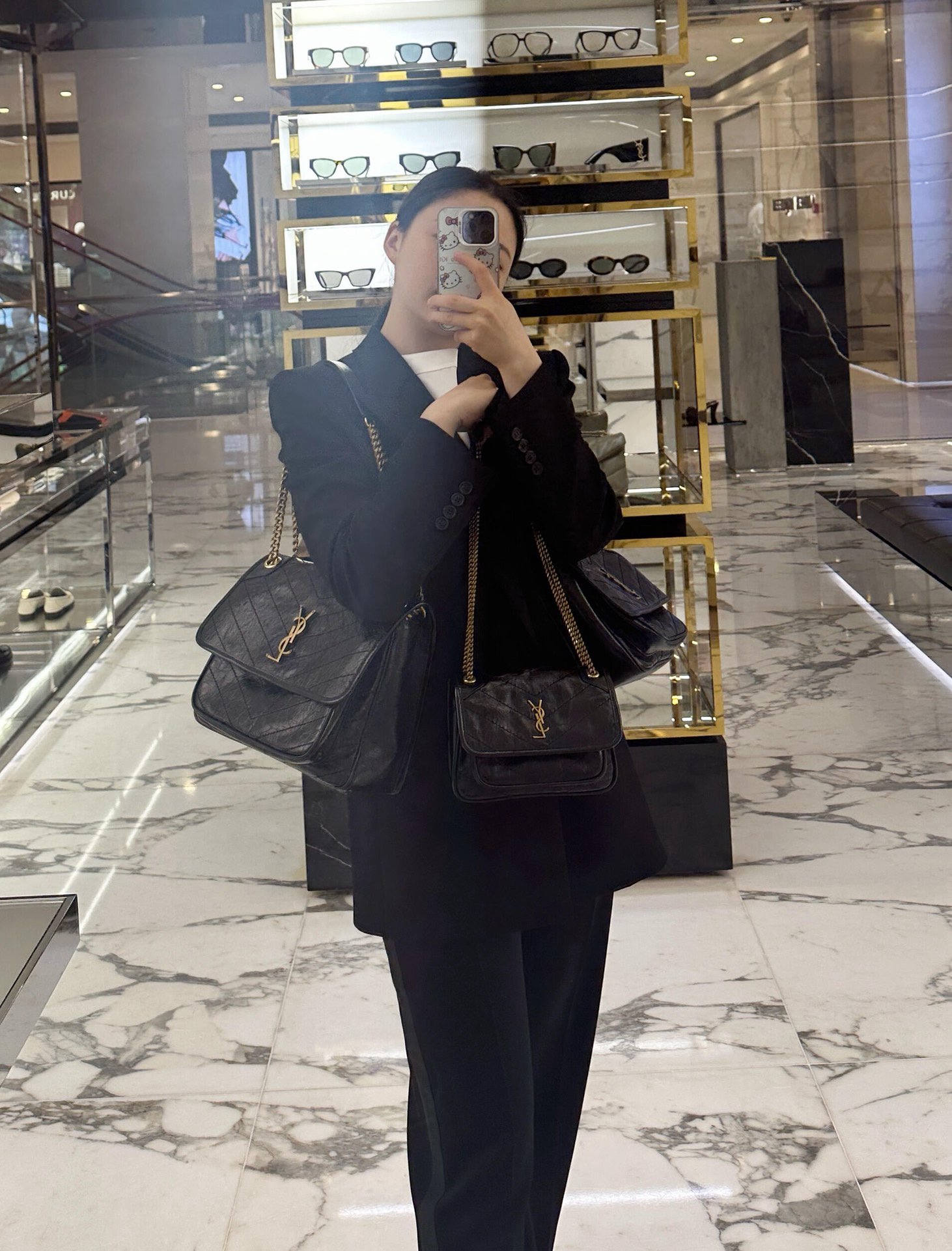 SAINT LAURENT 생로랑 니키 미디엄 크링클 빈티지 레더 숄더백 6