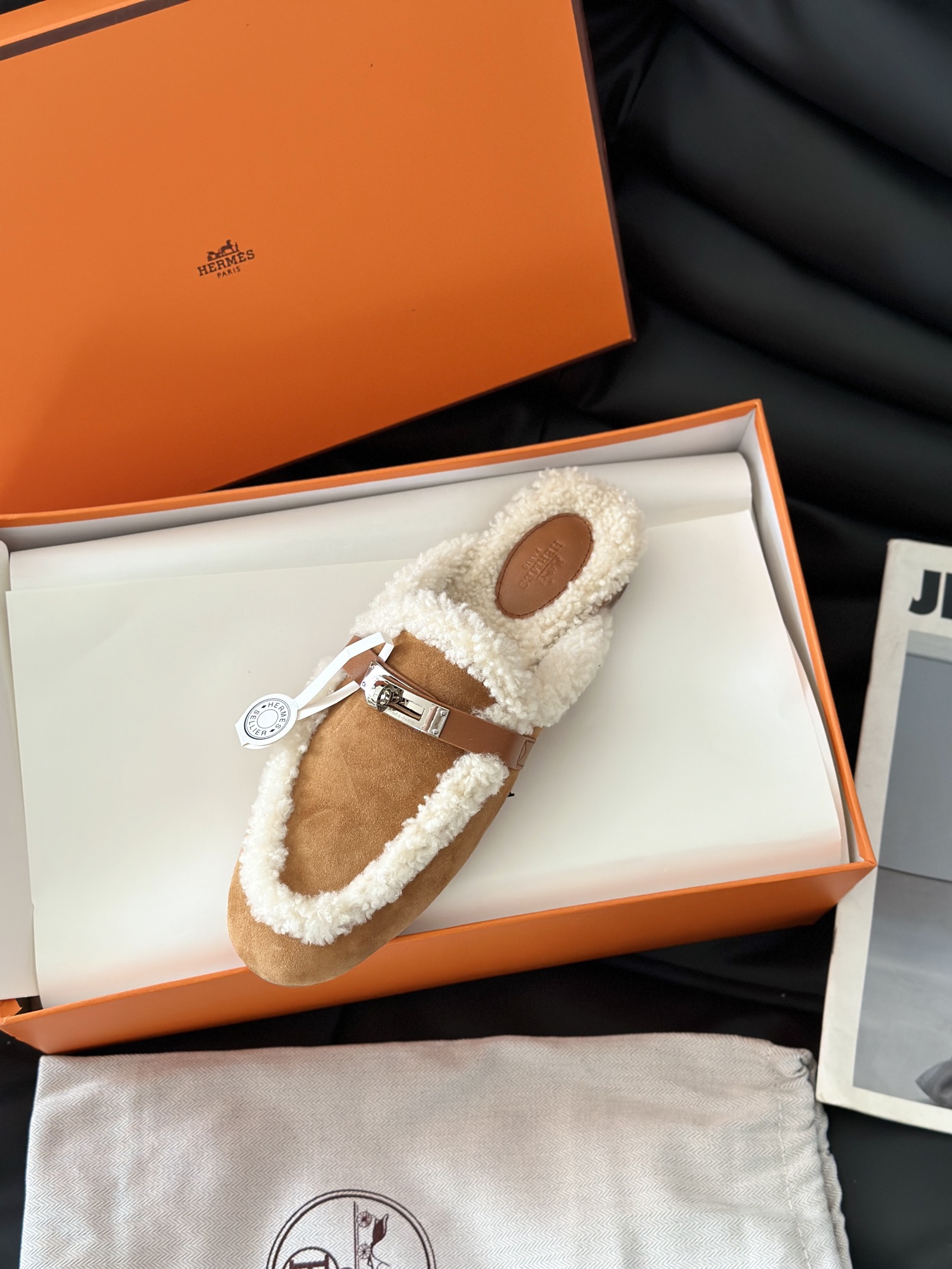 Hermes 에르메스 켈리 퍼 뮬 슬리퍼 9