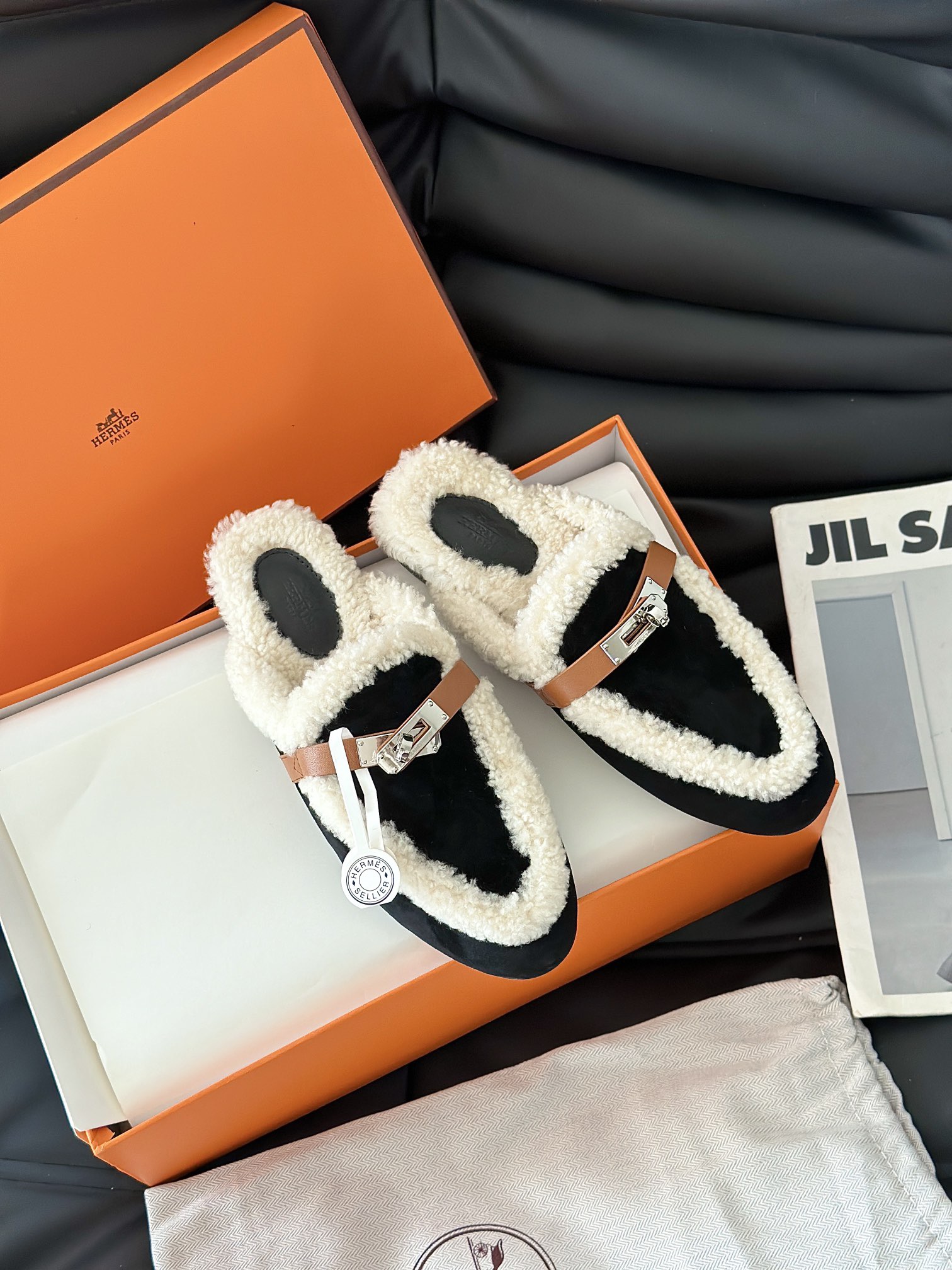 Hermes 에르메스 켈리 퍼 뮬 슬리퍼 9