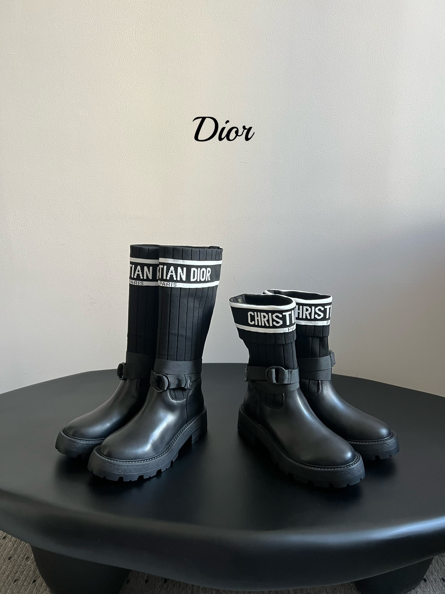 Dior 디올 로고 니트 삭스 레더 롱부츠 1