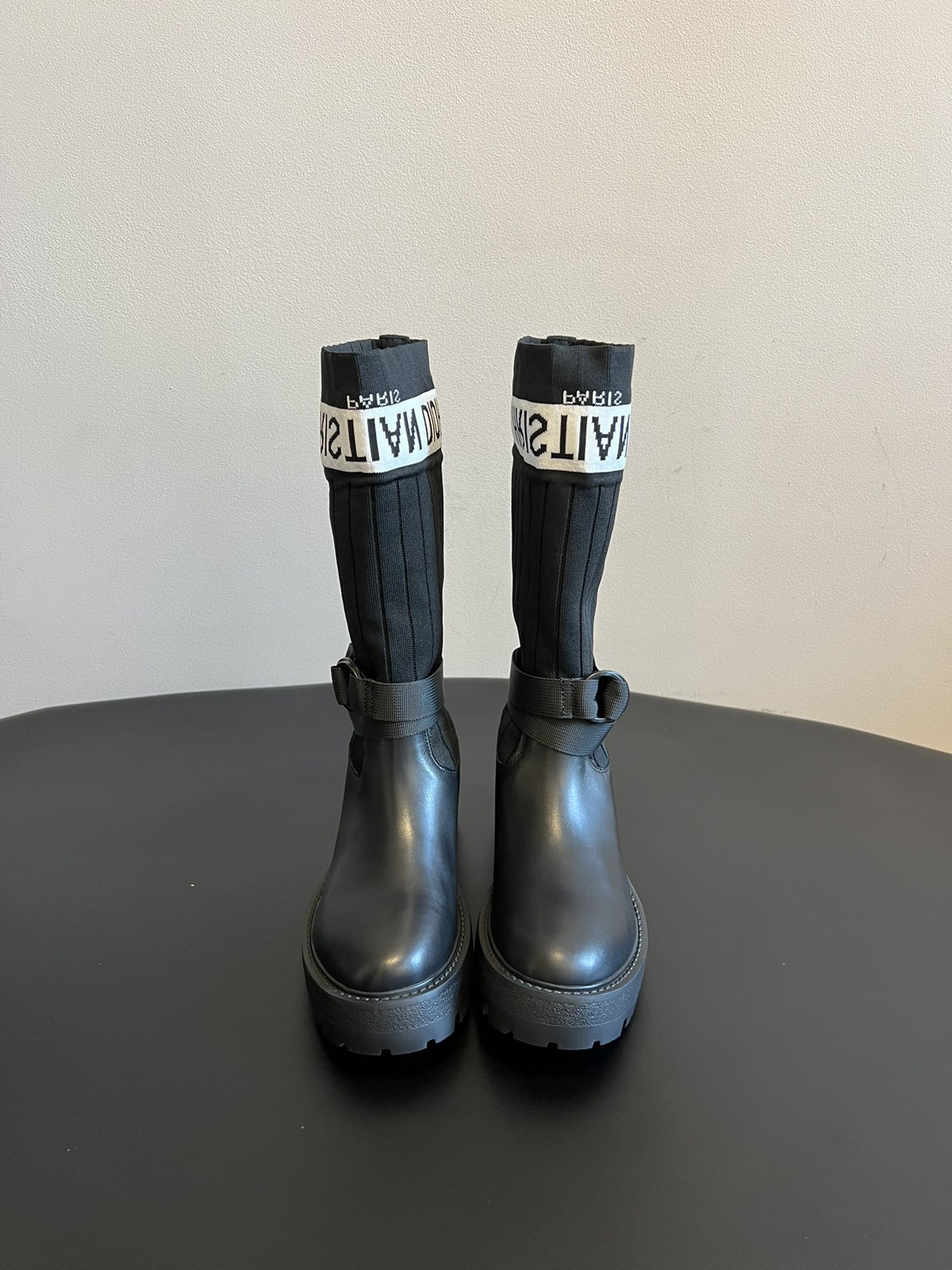 Dior 디올 로고 니트 삭스 레더 롱부츠 4