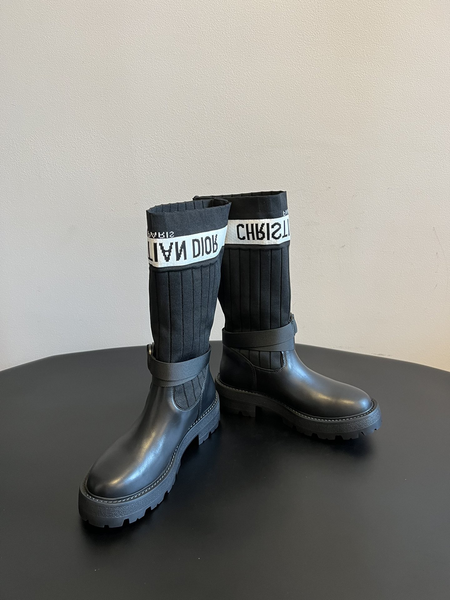 Dior 디올 로고 니트 삭스 레더 롱부츠 7