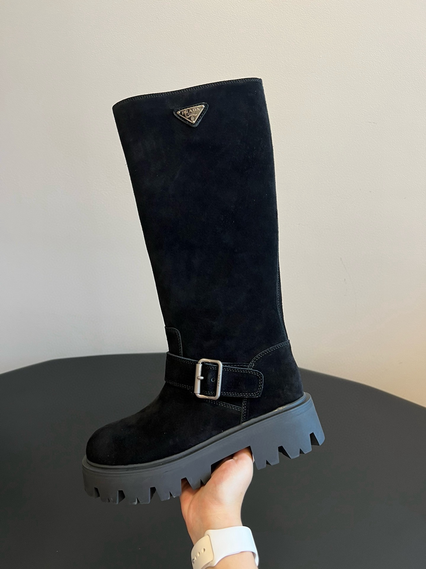 Prada 프라다 모노크롬 러버솔 레더 롱부츠 4