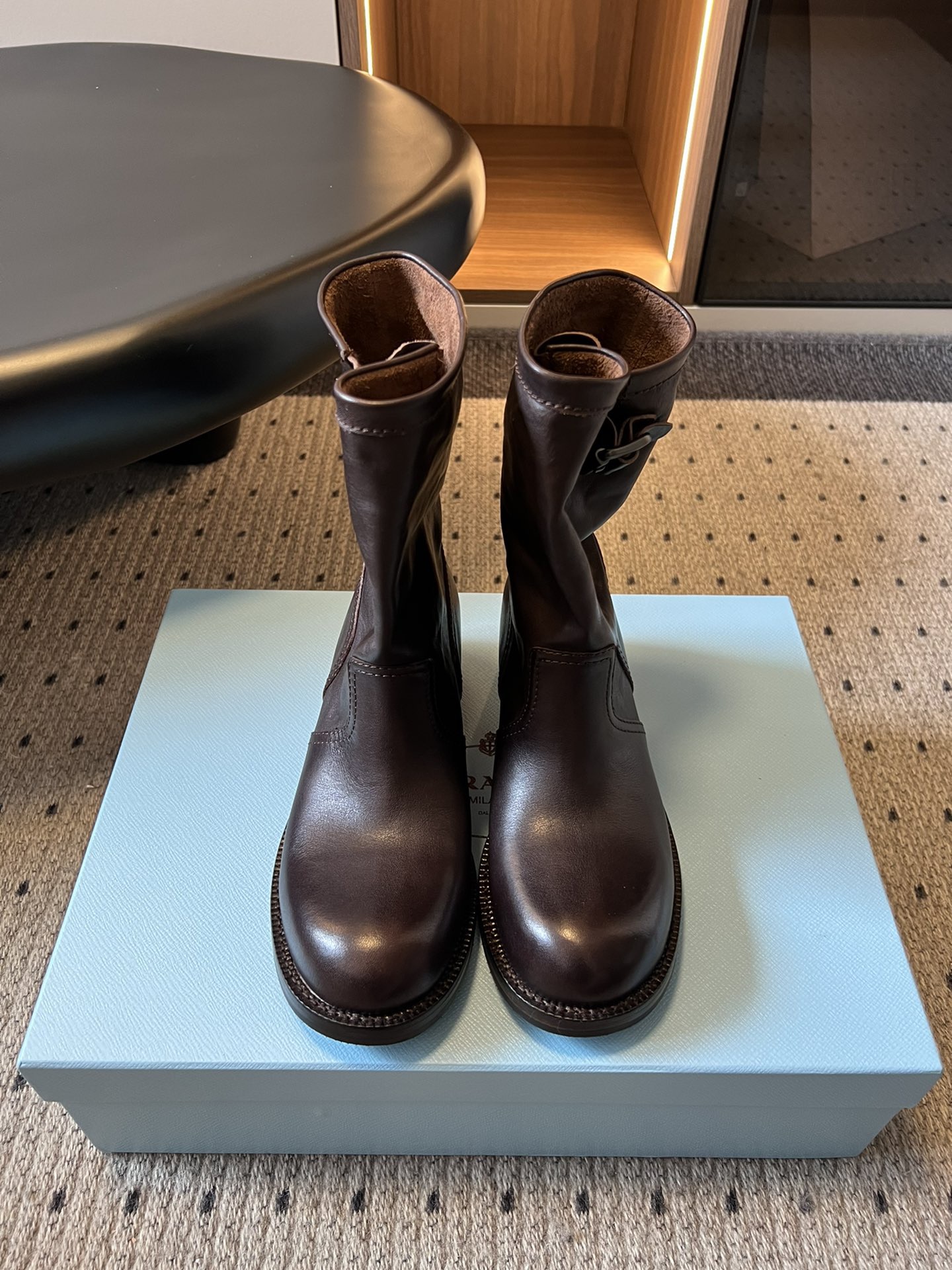 Prada 프라다 Prada 프라다 여성 레더 미들 라이딩 부츠 4