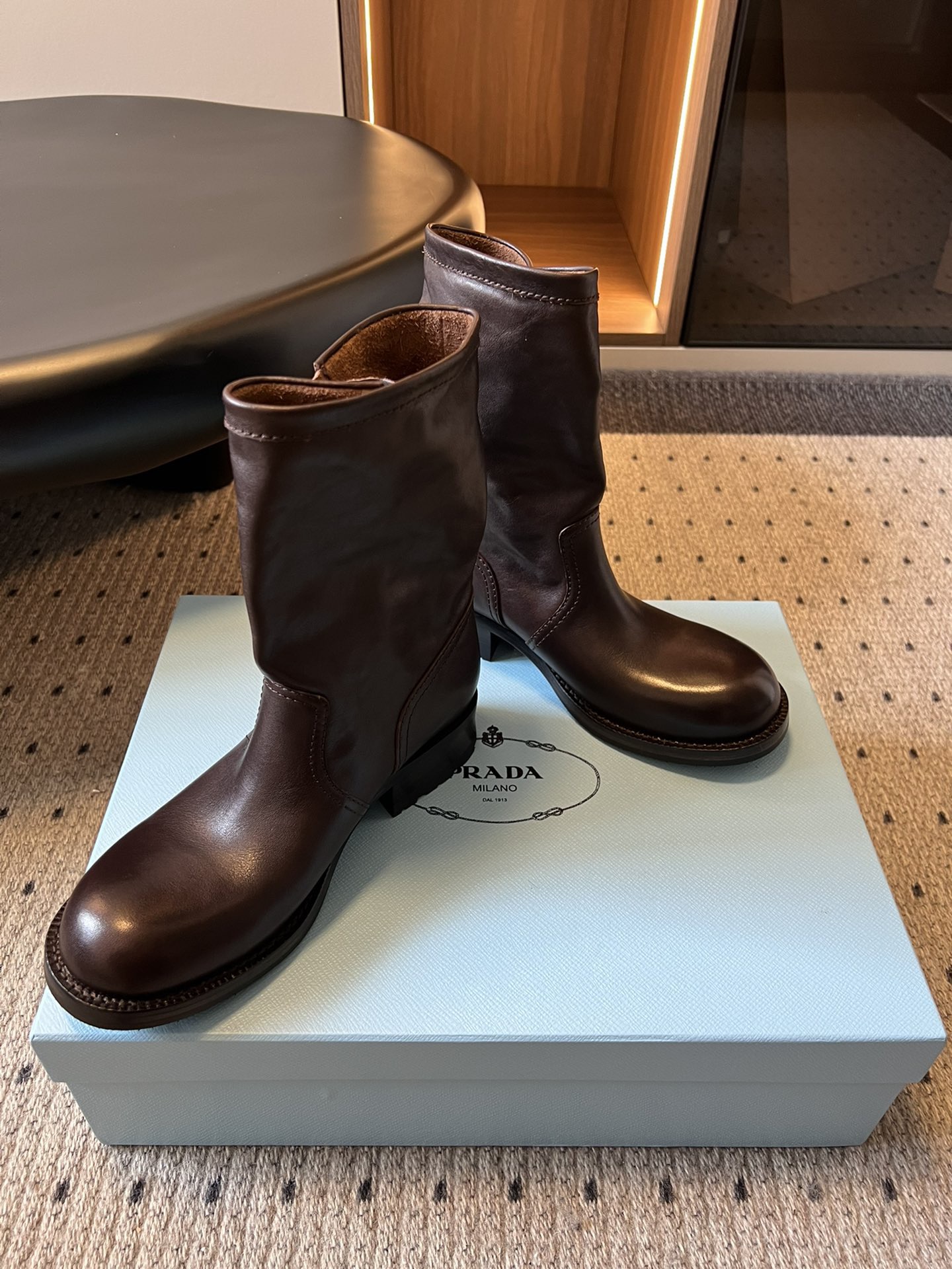 Prada 프라다 Prada 프라다 여성 레더 미들 라이딩 부츠 7