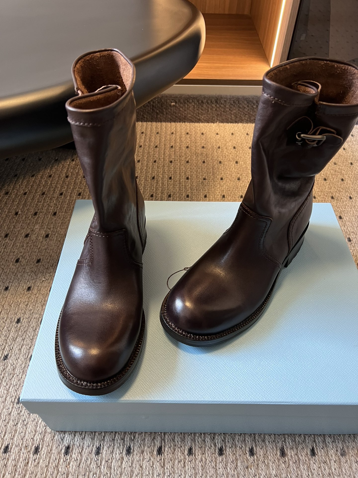 Prada 프라다 Prada 프라다 여성 레더 미들 라이딩 부츠 8