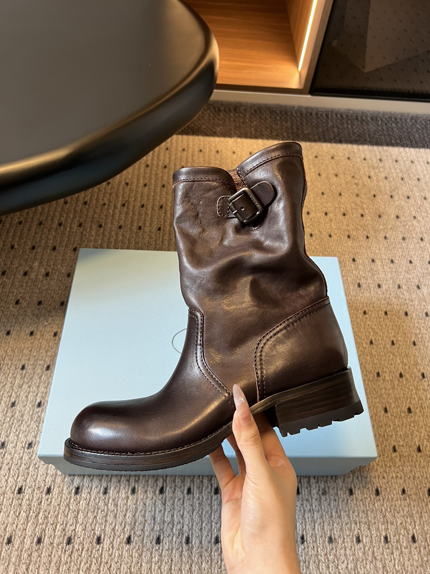 Prada 프라다 Prada 프라다 여성 레더 미들 라이딩 부츠 10