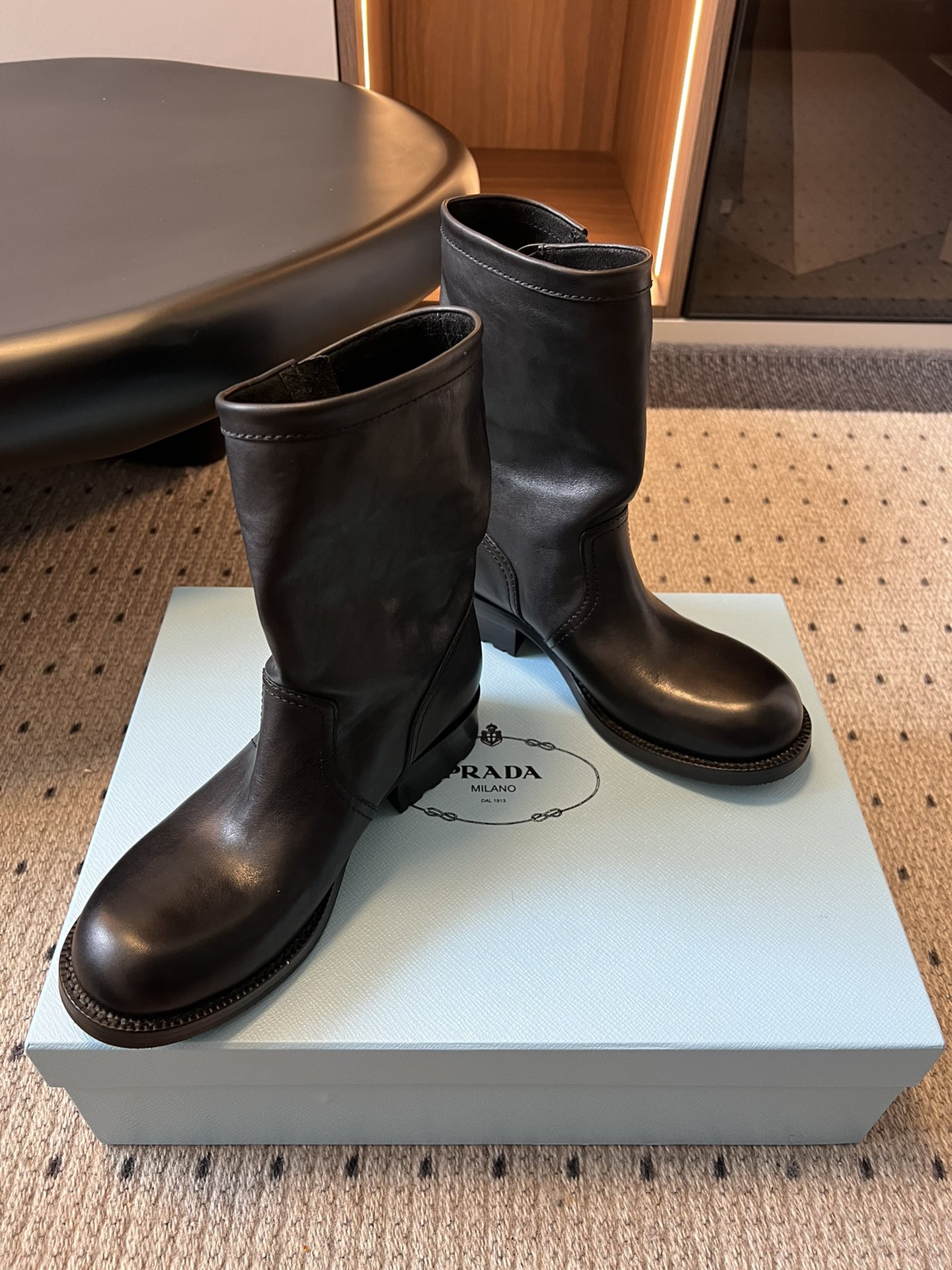 Prada 프라다 Prada 프라다 여성 레더 미들 라이딩 부츠 7