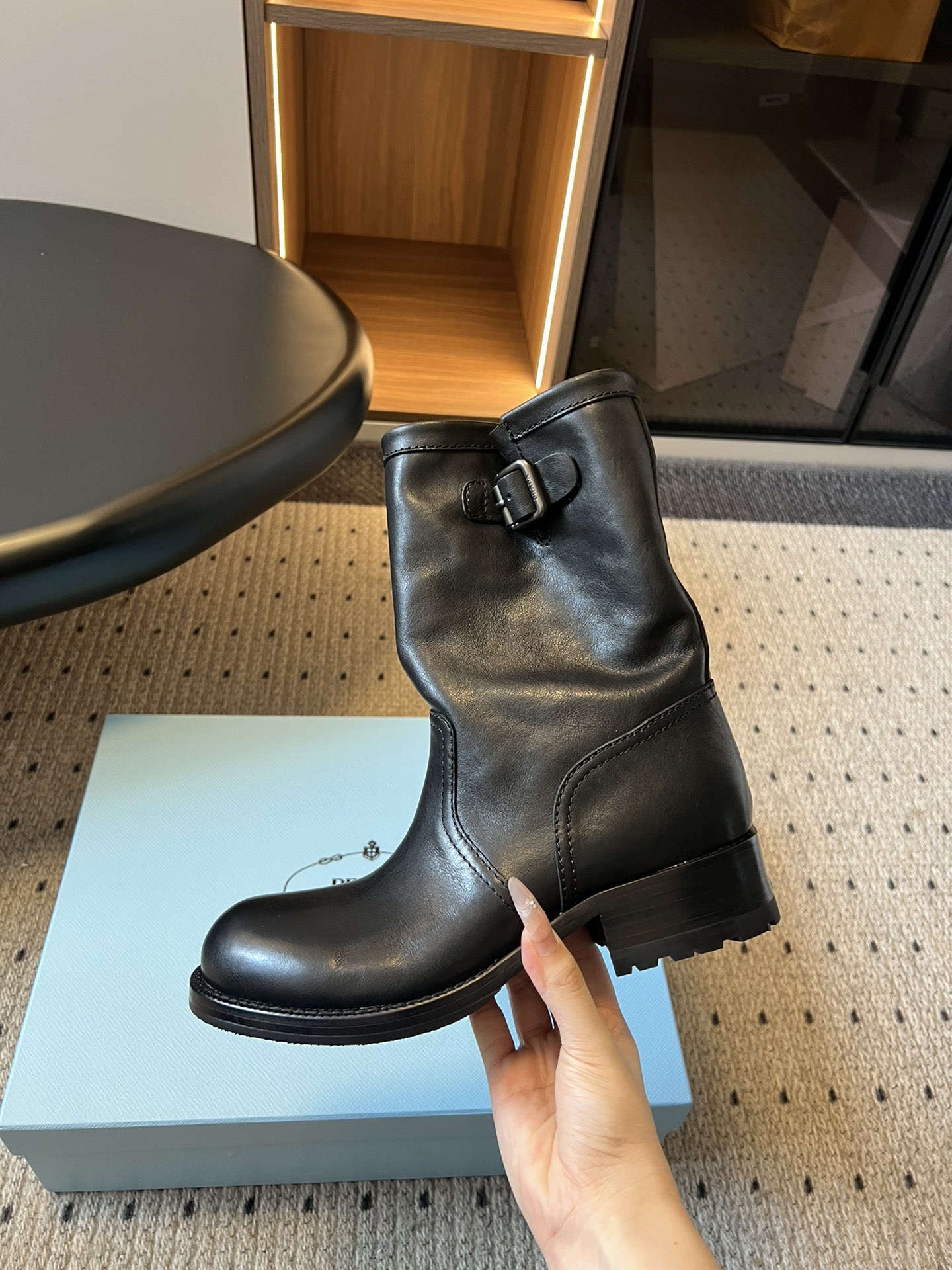 Prada 프라다 Prada 프라다 여성 레더 미들 라이딩 부츠 11