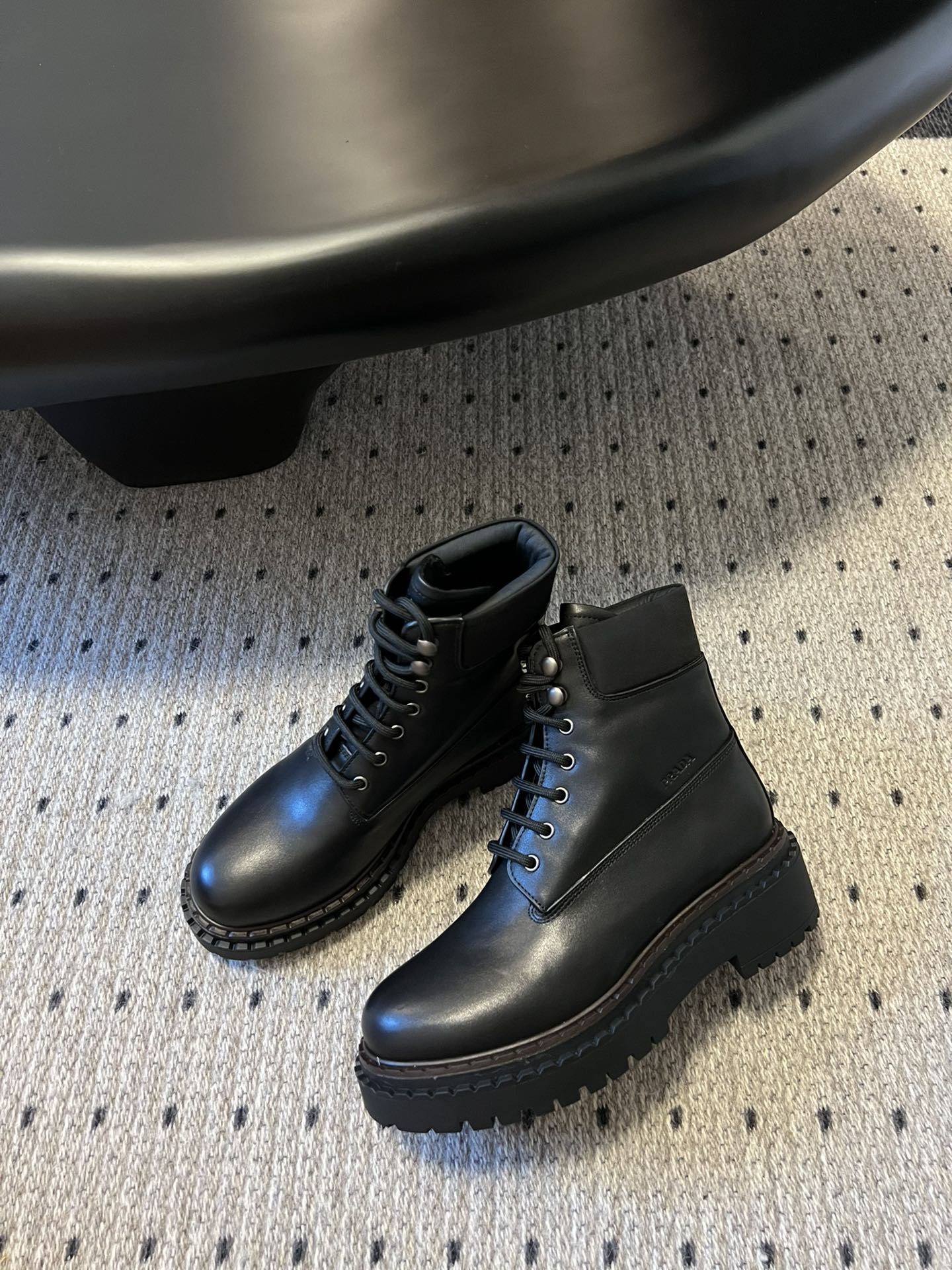 PRADA 프라다 플랫폼 레더 레이스업 앵클부츠 5