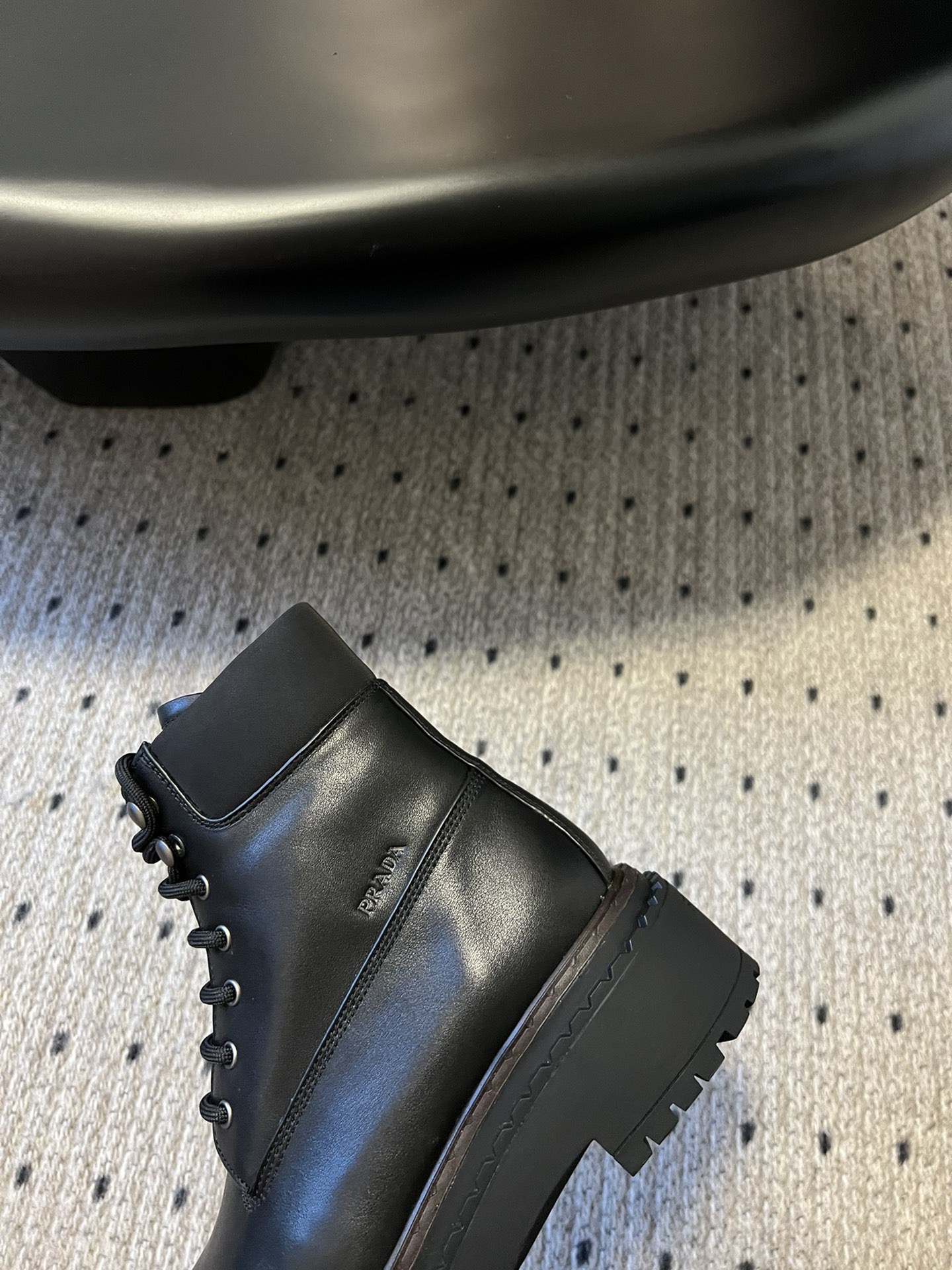 PRADA 프라다 플랫폼 레더 레이스업 앵클부츠 7