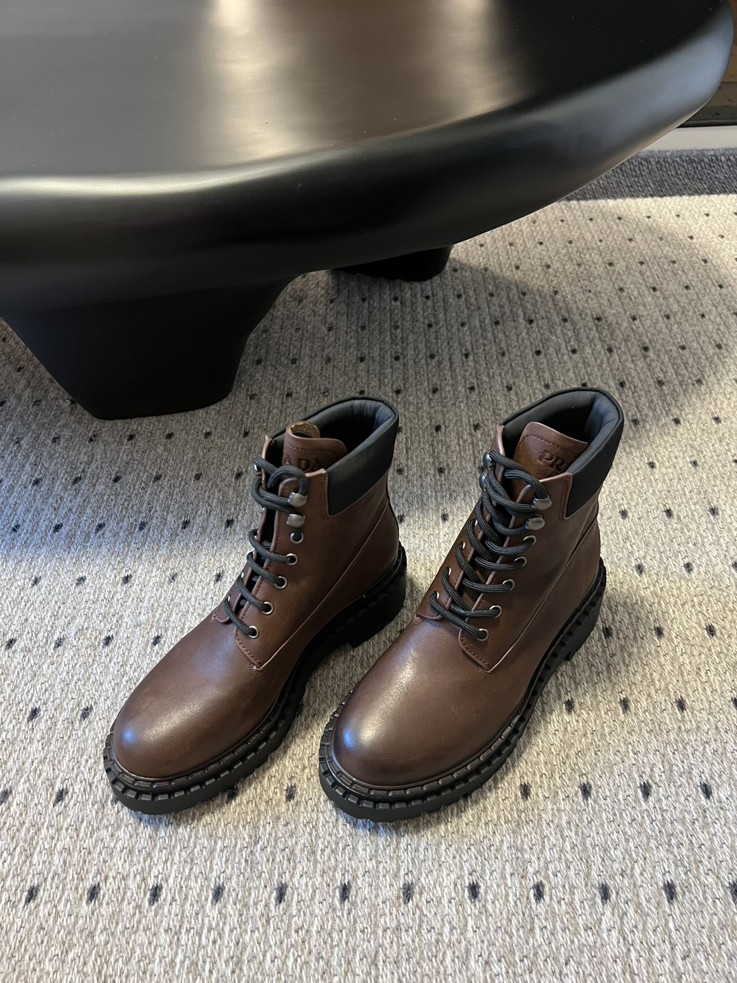 PRADA 프라다 플랫폼 레더 레이스업 앵클부츠 5