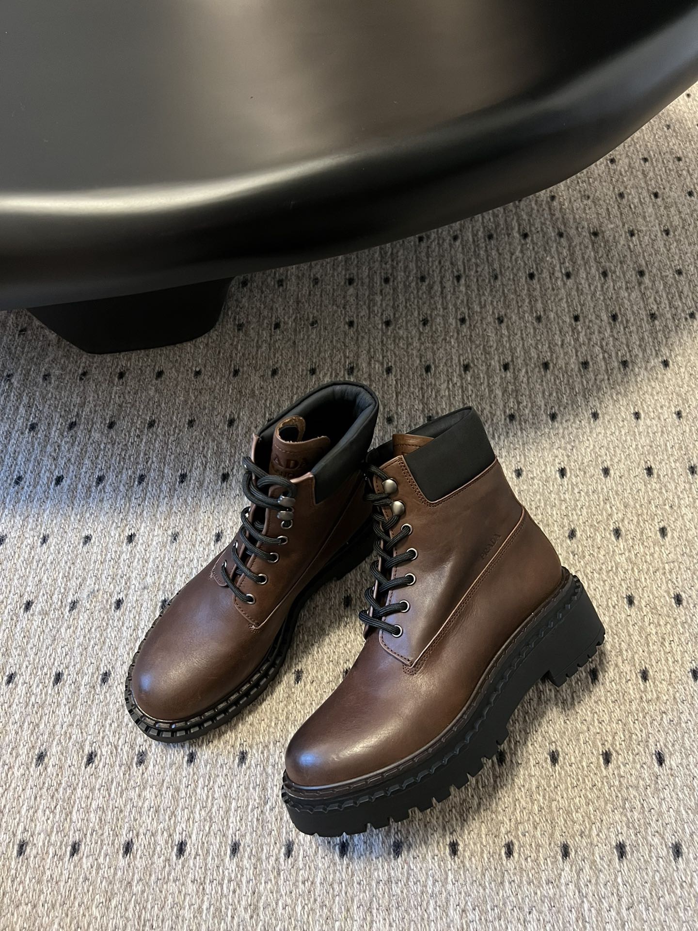 PRADA 프라다 플랫폼 레더 레이스업 앵클부츠 6