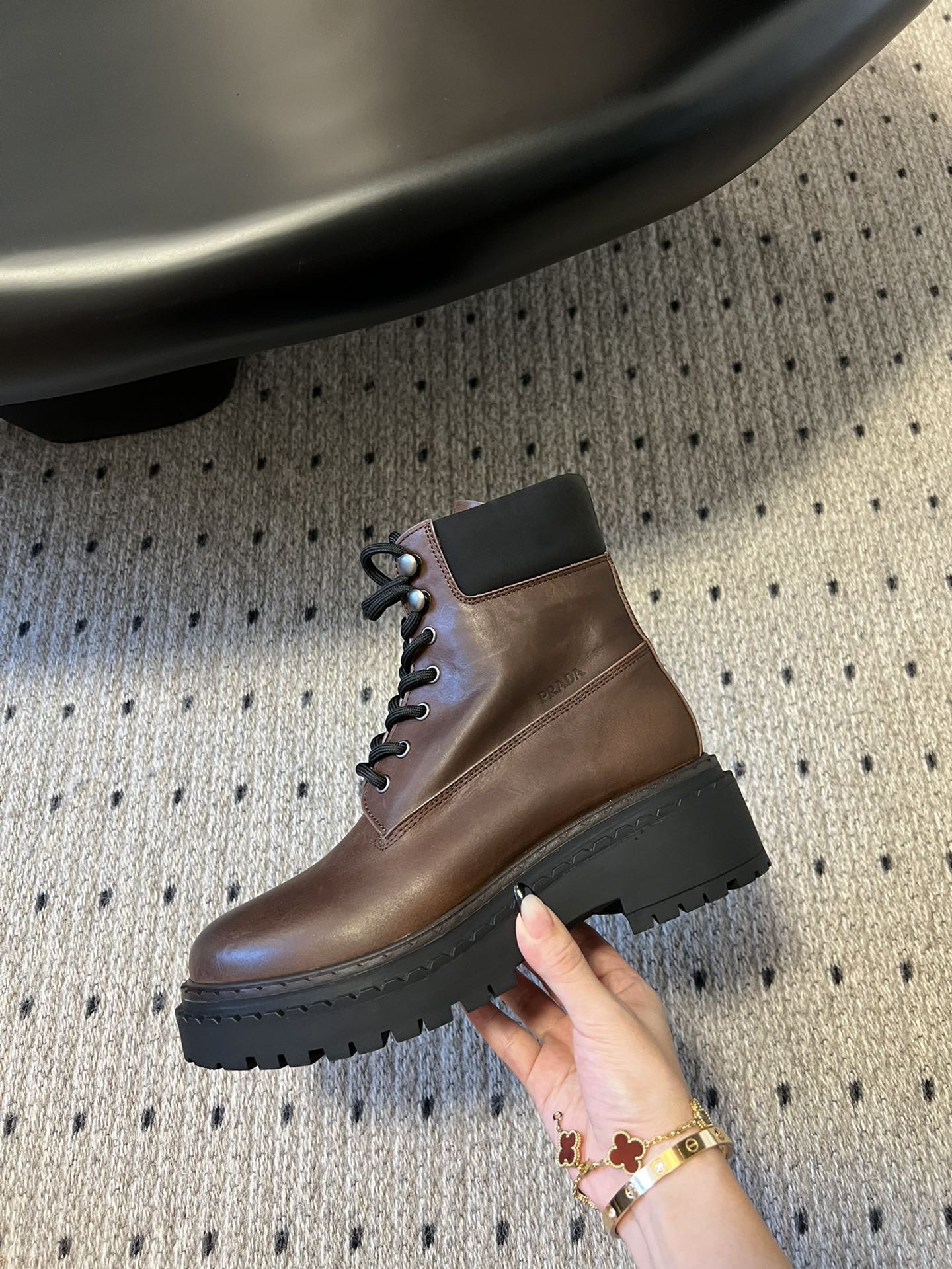 PRADA 프라다 플랫폼 레더 레이스업 앵클부츠 12