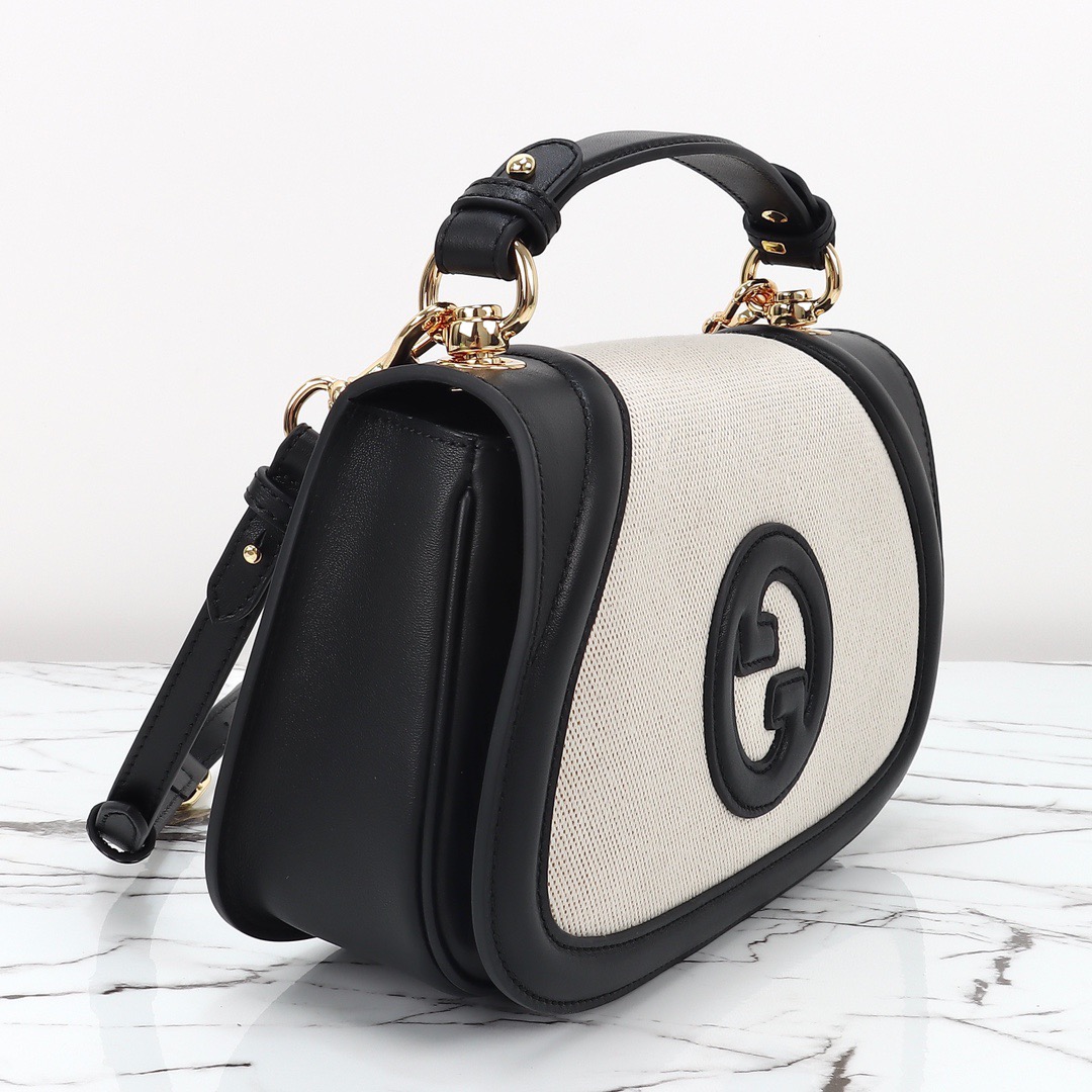 Gucci 구찌 인터로킹 G 캔버스 탑핸들 숄더백 블랙 레더 아이보리 815714 5