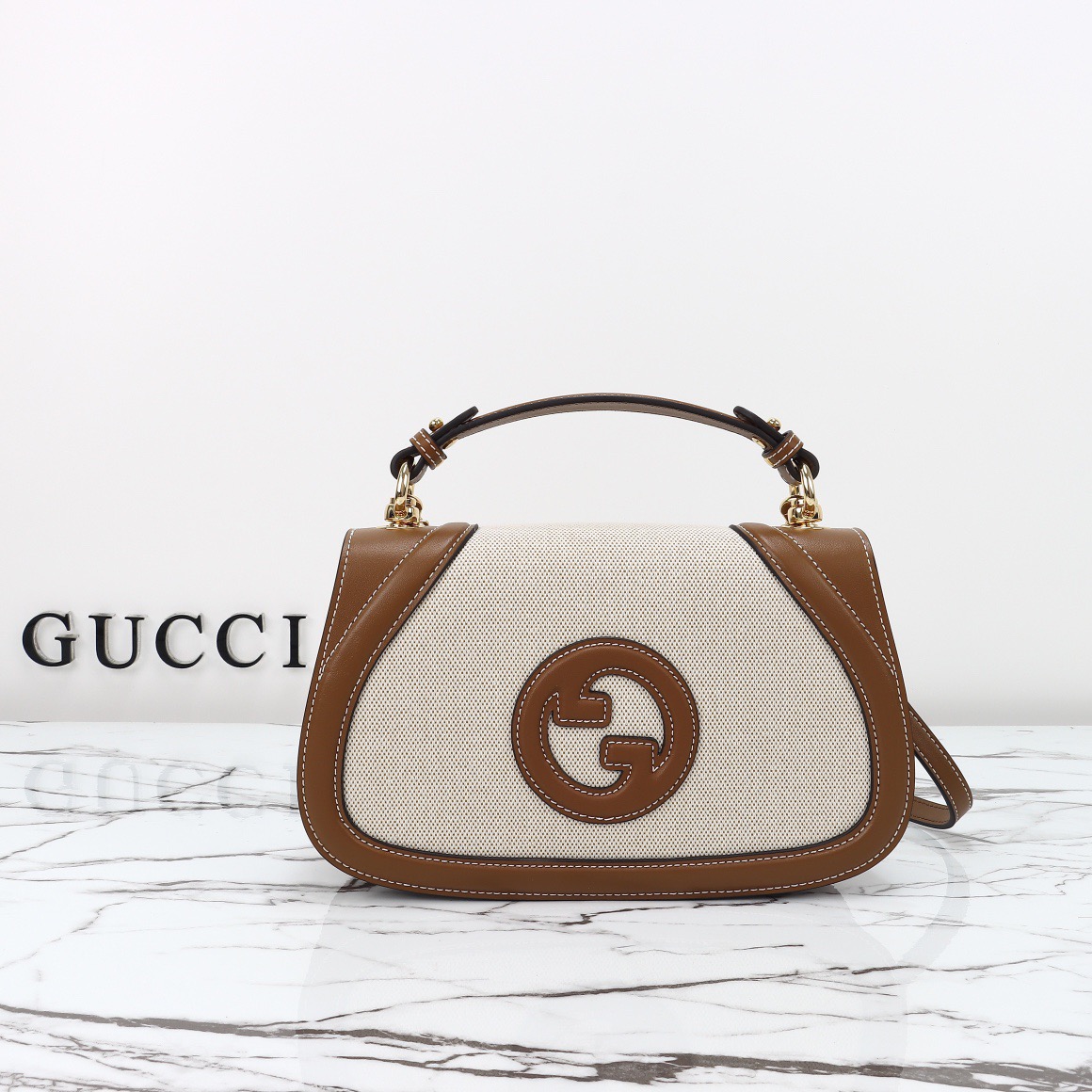 Gucci 구찌 인터로킹 G 캔버스 탑핸들 숄더백 블랙 레더 아이보리 815714 6