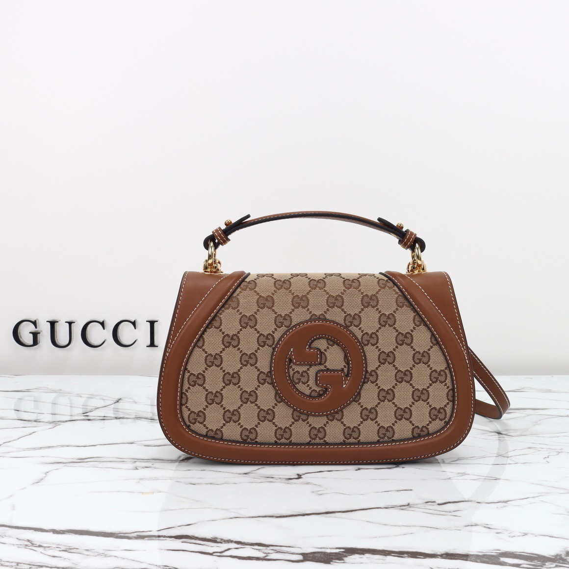 Gucci 구찌 인터로킹 G 캔버스 탑핸들 숄더백 블랙 레더 아이보리 815714 7