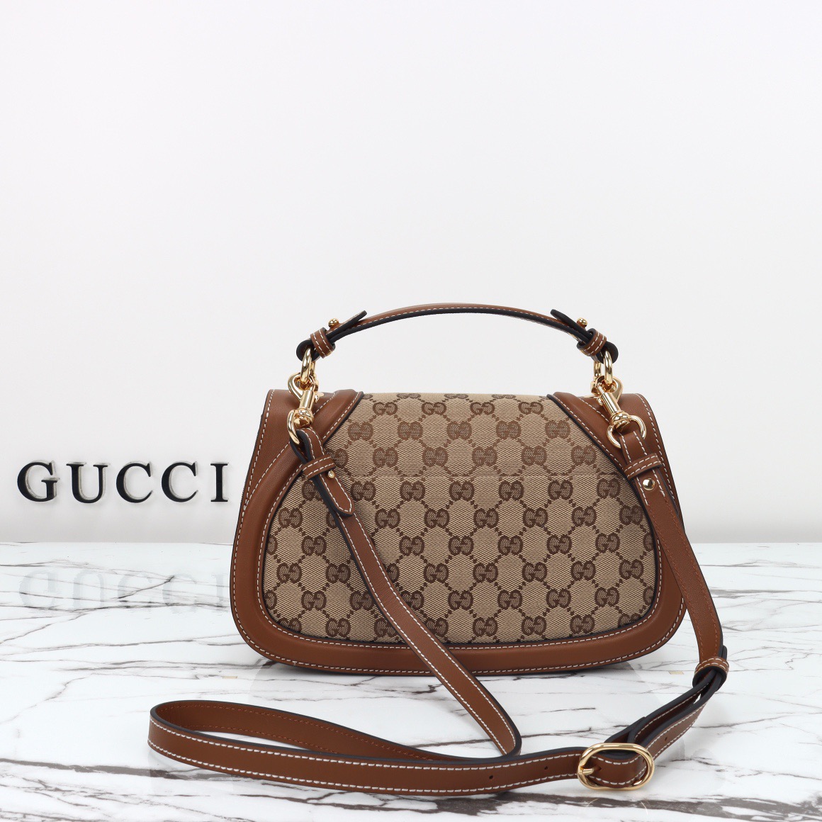 Gucci 구찌 인터로킹 G 캔버스 탑핸들 숄더백 블랙 레더 아이보리 815714 9