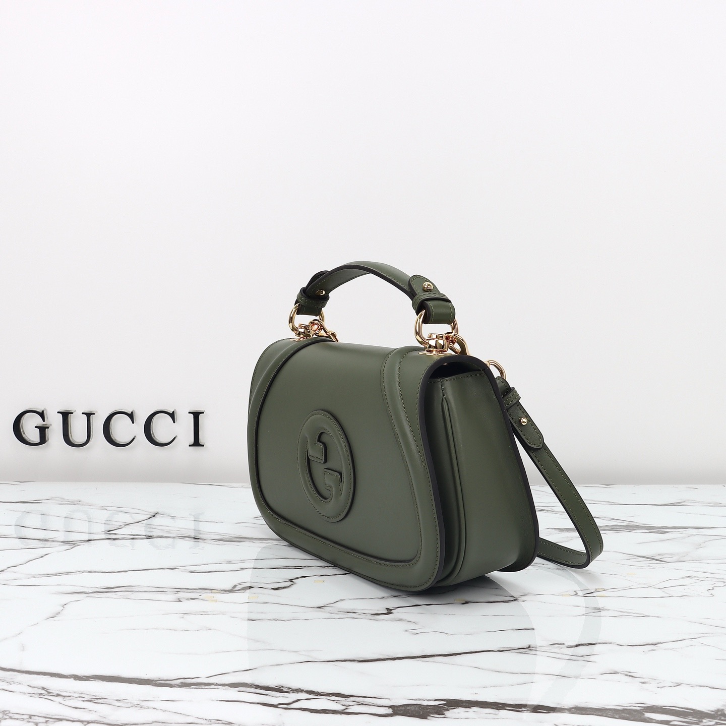 Gucci 구찌 인터로킹 G 캔버스 탑핸들 숄더백 블랙 레더 아이보리 815714 5