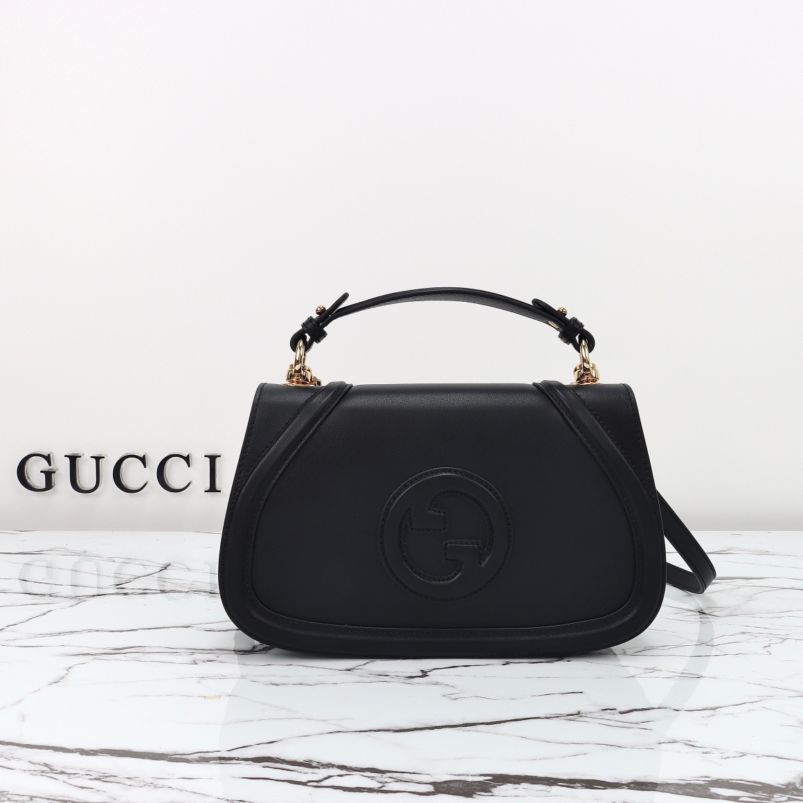 Gucci 구찌 인터로킹 G 캔버스 탑핸들 숄더백 블랙 레더 아이보리 815714 1