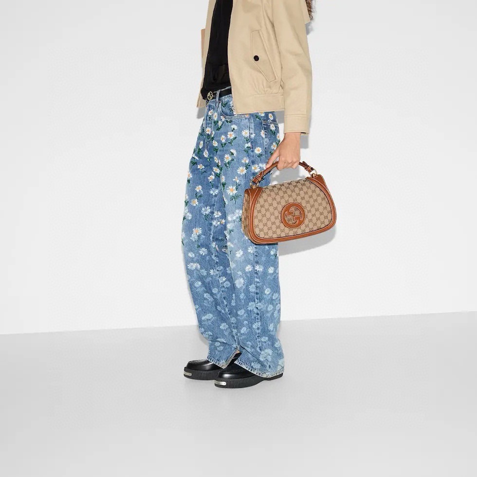 Gucci 구찌 815716 GG 수프림 캔버스 인터로킹 G 숄더백 브라운 레더 5