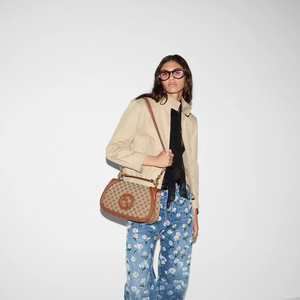 Gucci 구찌 815716 GG 수프림 캔버스 인터로킹 G 숄더백 브라운 레더 6