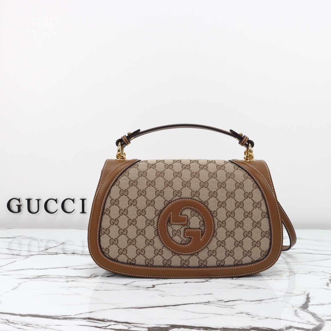 Gucci 구찌 815716 GG 수프림 캔버스 인터로킹 G 숄더백 브라운 레더 7