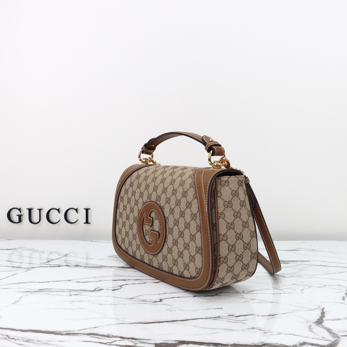 Gucci 구찌 815716 GG 수프림 캔버스 인터로킹 G 숄더백 브라운 레더 8