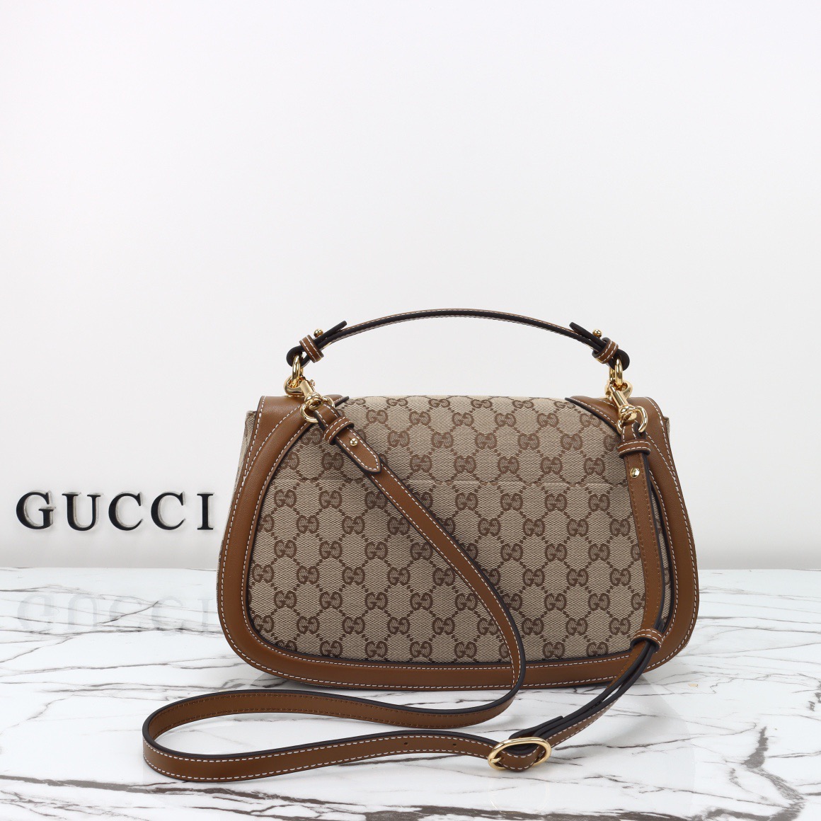 Gucci 구찌 815716 GG 수프림 캔버스 인터로킹 G 숄더백 브라운 레더 9