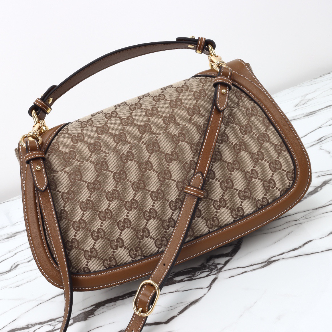 Gucci 구찌 815716 GG 수프림 캔버스 인터로킹 G 숄더백 브라운 레더 12