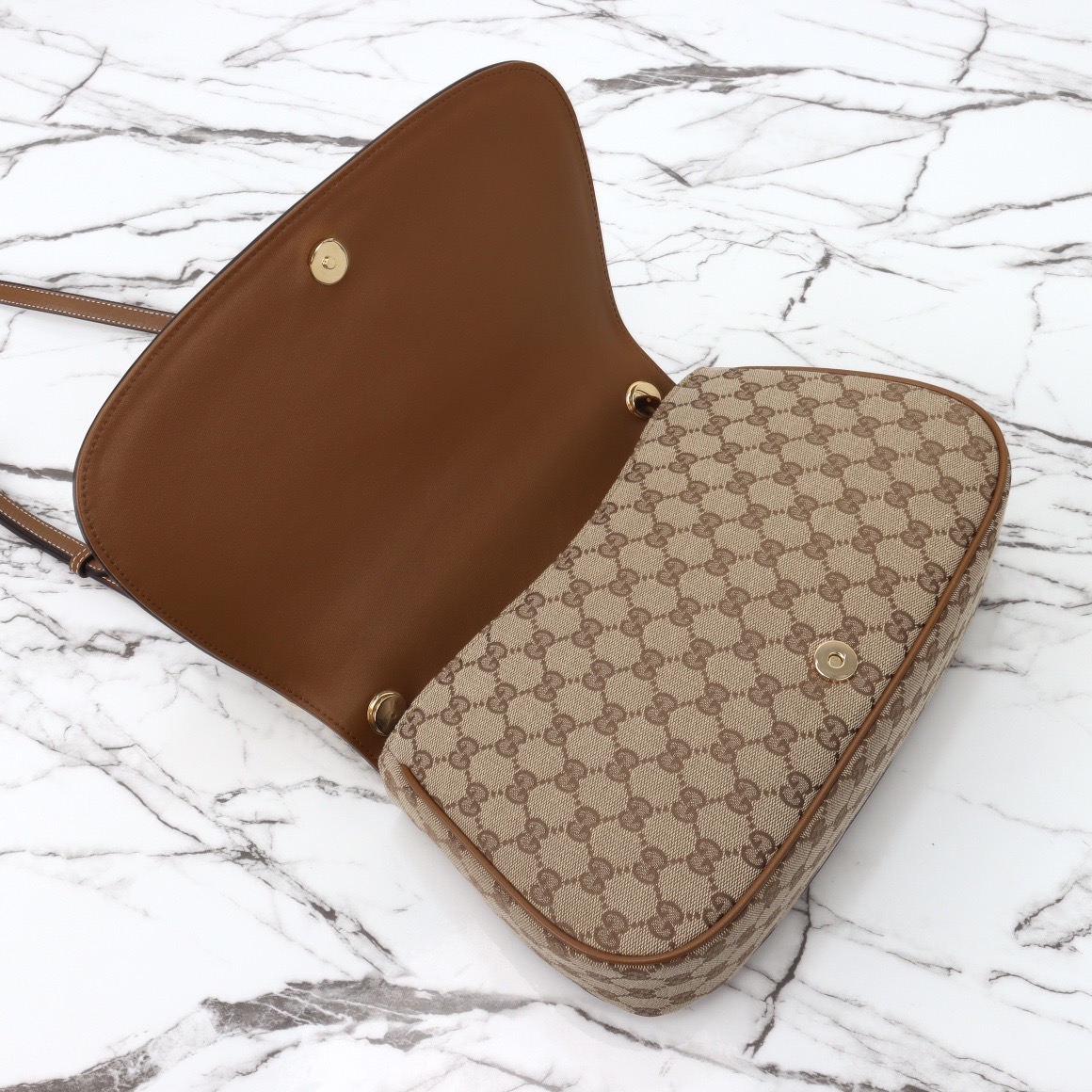 Gucci 구찌 815716 GG 수프림 캔버스 인터로킹 G 숄더백 브라운 레더 13