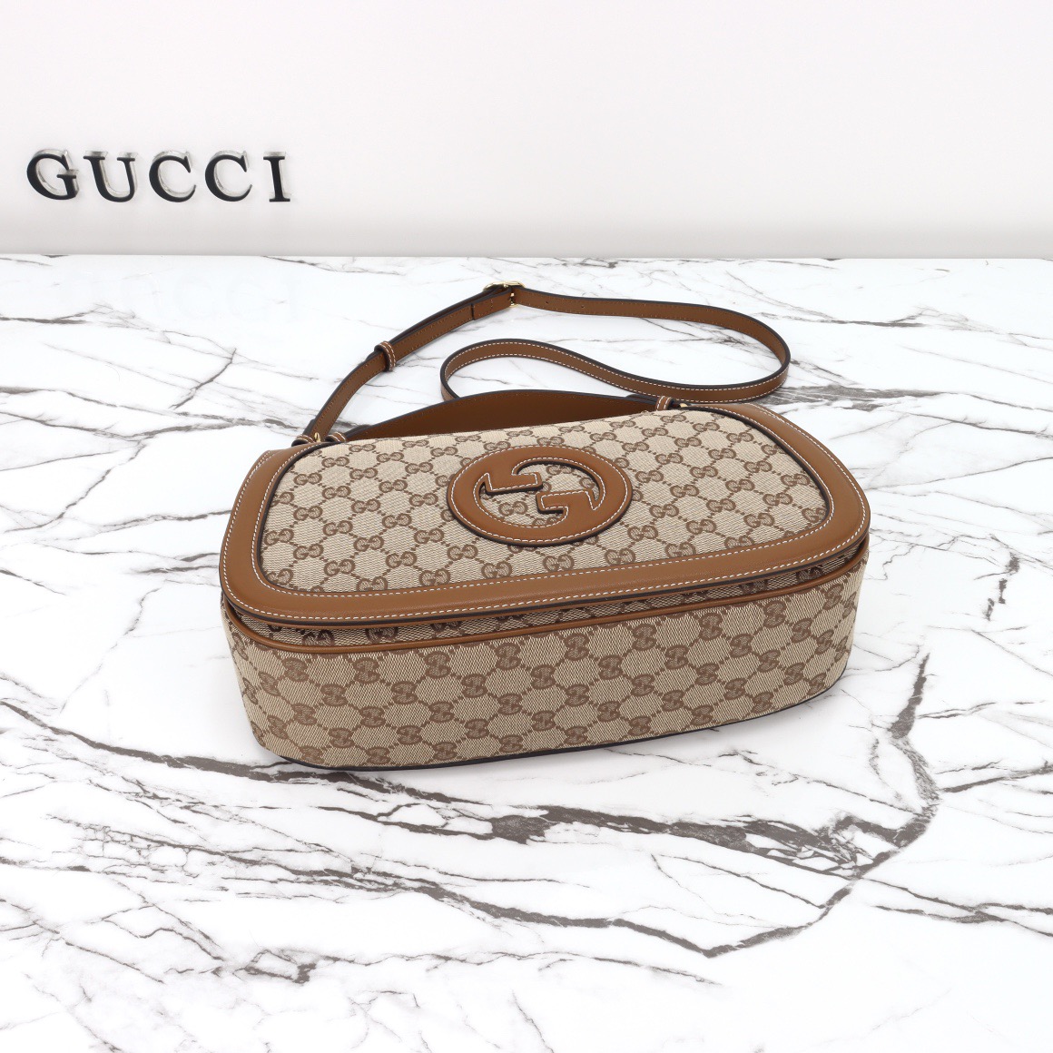 Gucci 구찌 815716 GG 수프림 캔버스 인터로킹 G 숄더백 브라운 레더 14
