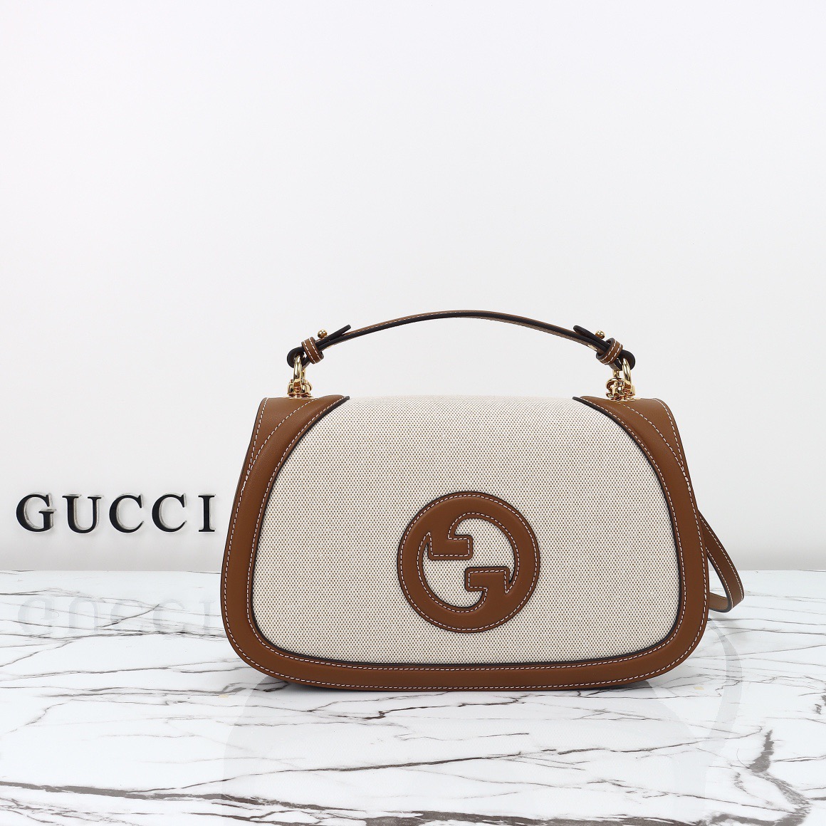 Gucci 구찌 815716 GG 수프림 캔버스 인터로킹 G 숄더백 브라운 레더 1