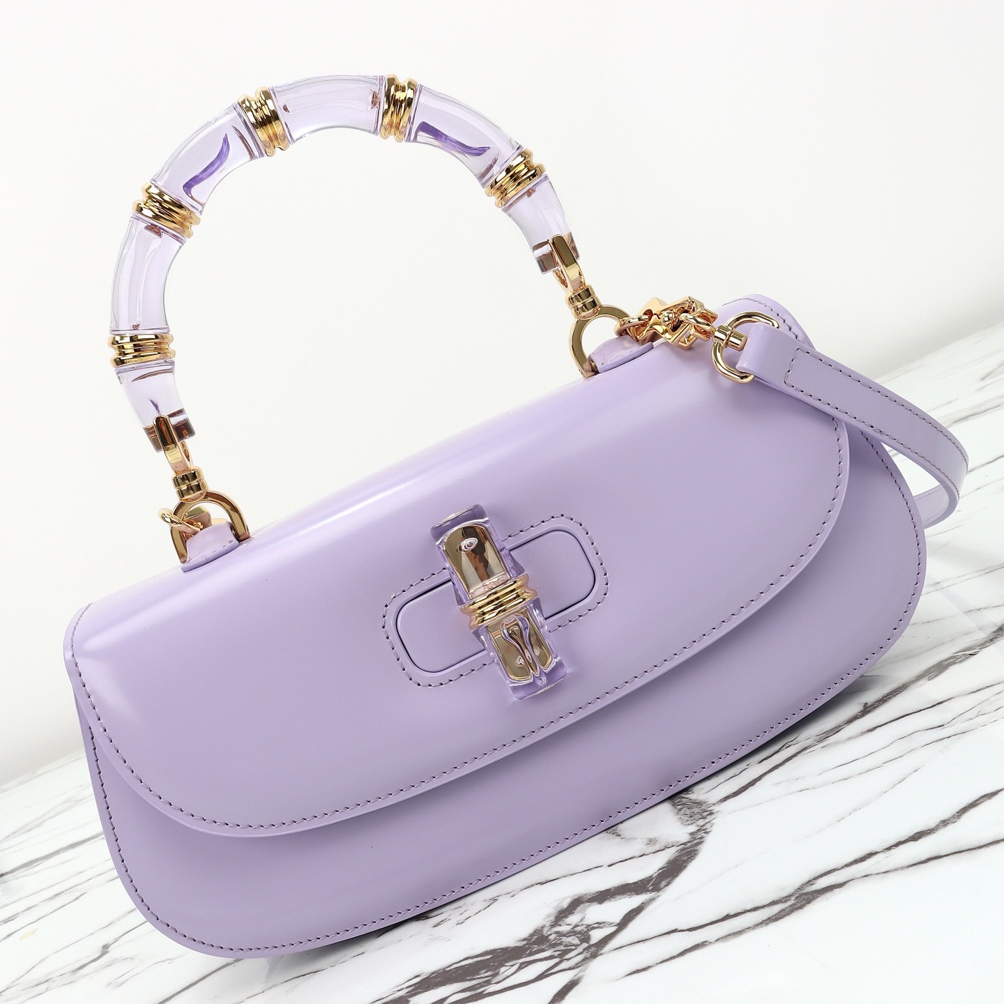 Gucci 구찌 뱀부 1947 탑핸들백 스무스 레더 화이트 블루 뱀부 핸들 골드 하드웨어 8