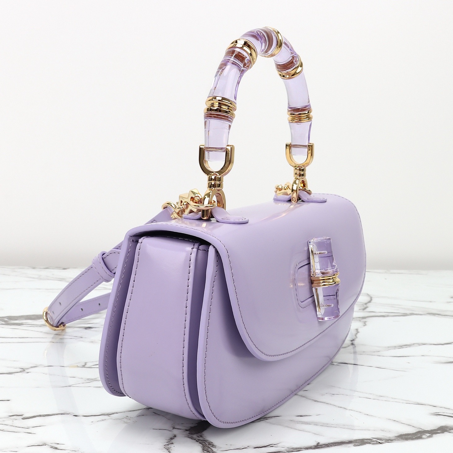 Gucci 구찌 뱀부 1947 탑핸들백 스무스 레더 화이트 블루 뱀부 핸들 골드 하드웨어 9