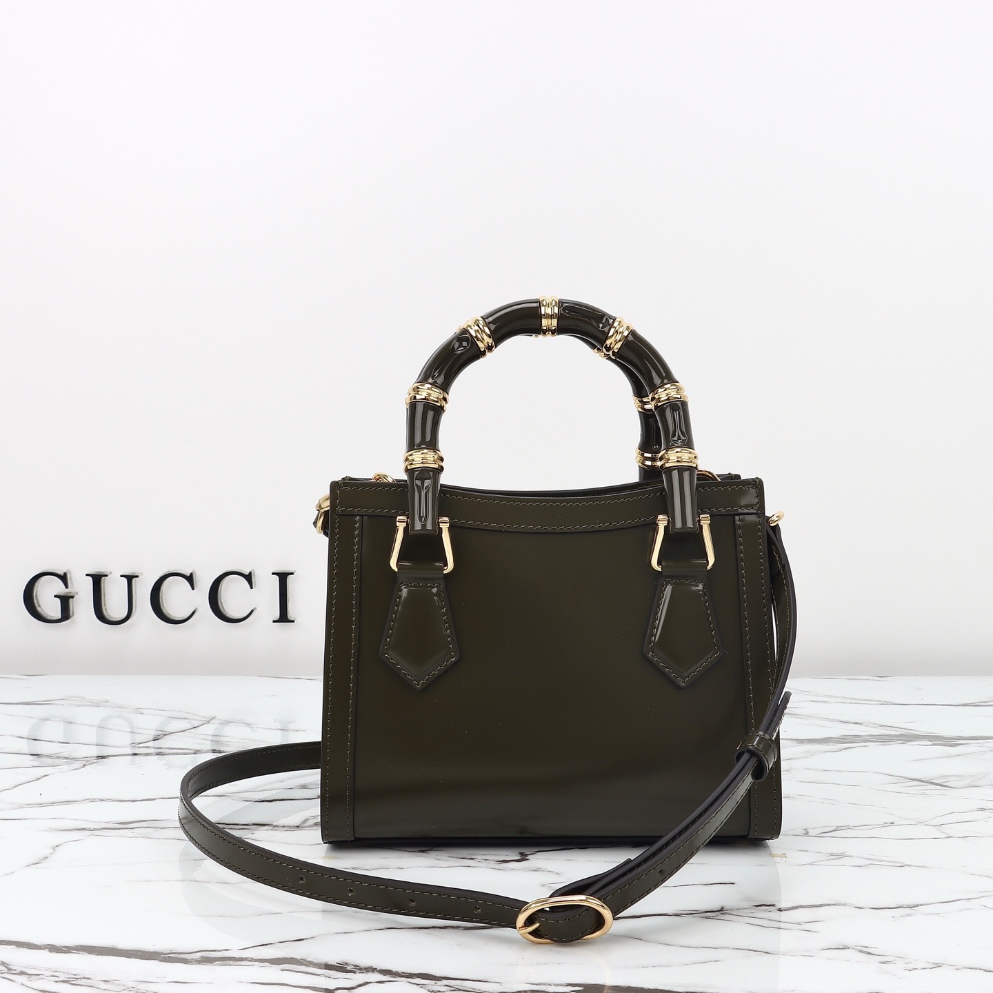 Gucci 구찌 뱀부 핸들 미니 토트백 페이턴트 레더 포레스트 그린 GHW 5