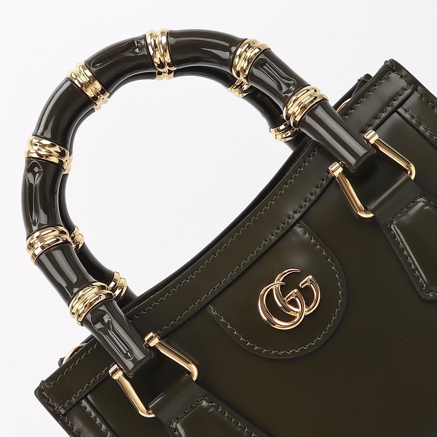 Gucci 구찌 뱀부 핸들 미니 토트백 페이턴트 레더 포레스트 그린 GHW 6