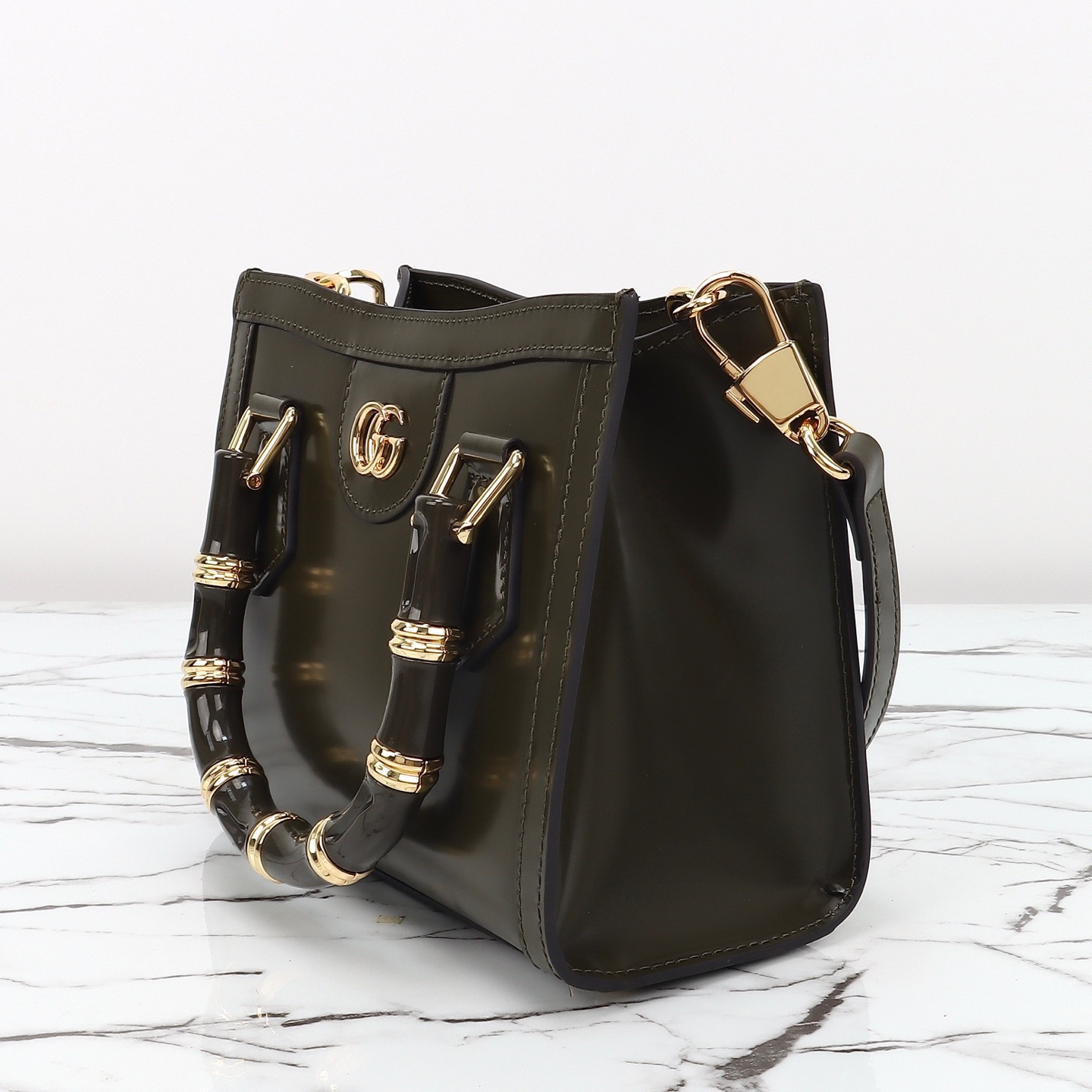 Gucci 구찌 뱀부 핸들 미니 토트백 페이턴트 레더 포레스트 그린 GHW 8