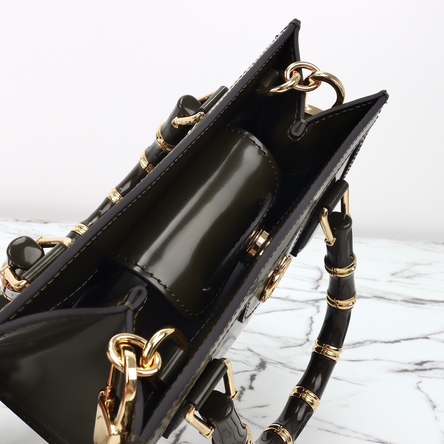 Gucci 구찌 뱀부 핸들 미니 토트백 페이턴트 레더 포레스트 그린 GHW 9