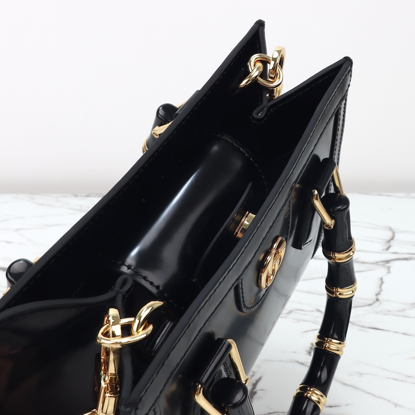 Gucci 구찌 뱀부 핸들 미니 토트백 페이턴트 레더 포레스트 그린 GHW 7