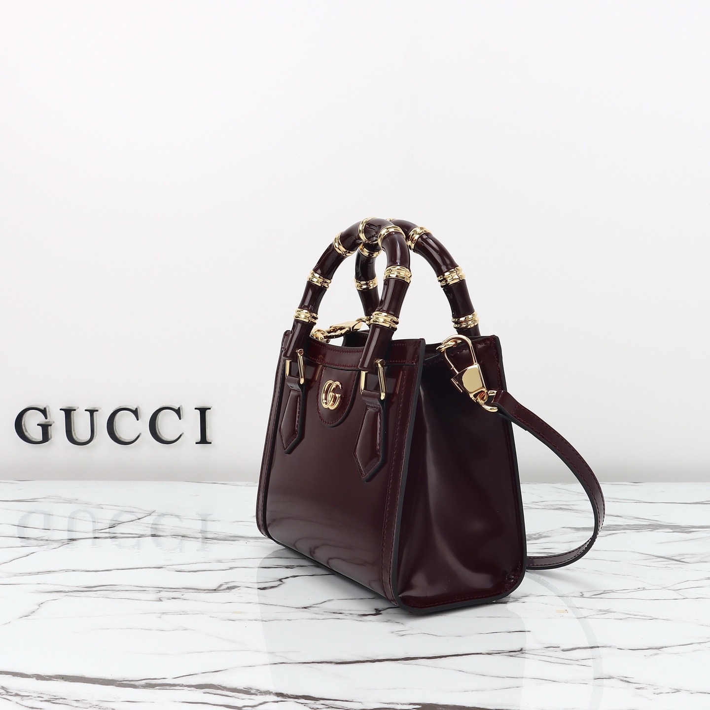 Gucci 구찌 뱀부 핸들 미니 토트백 페이턴트 레더 포레스트 그린 GHW 2