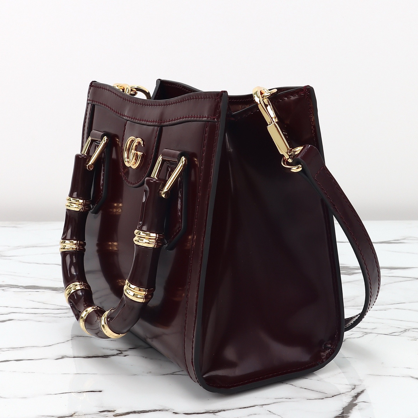 Gucci 구찌 뱀부 핸들 미니 토트백 페이턴트 레더 포레스트 그린 GHW 6