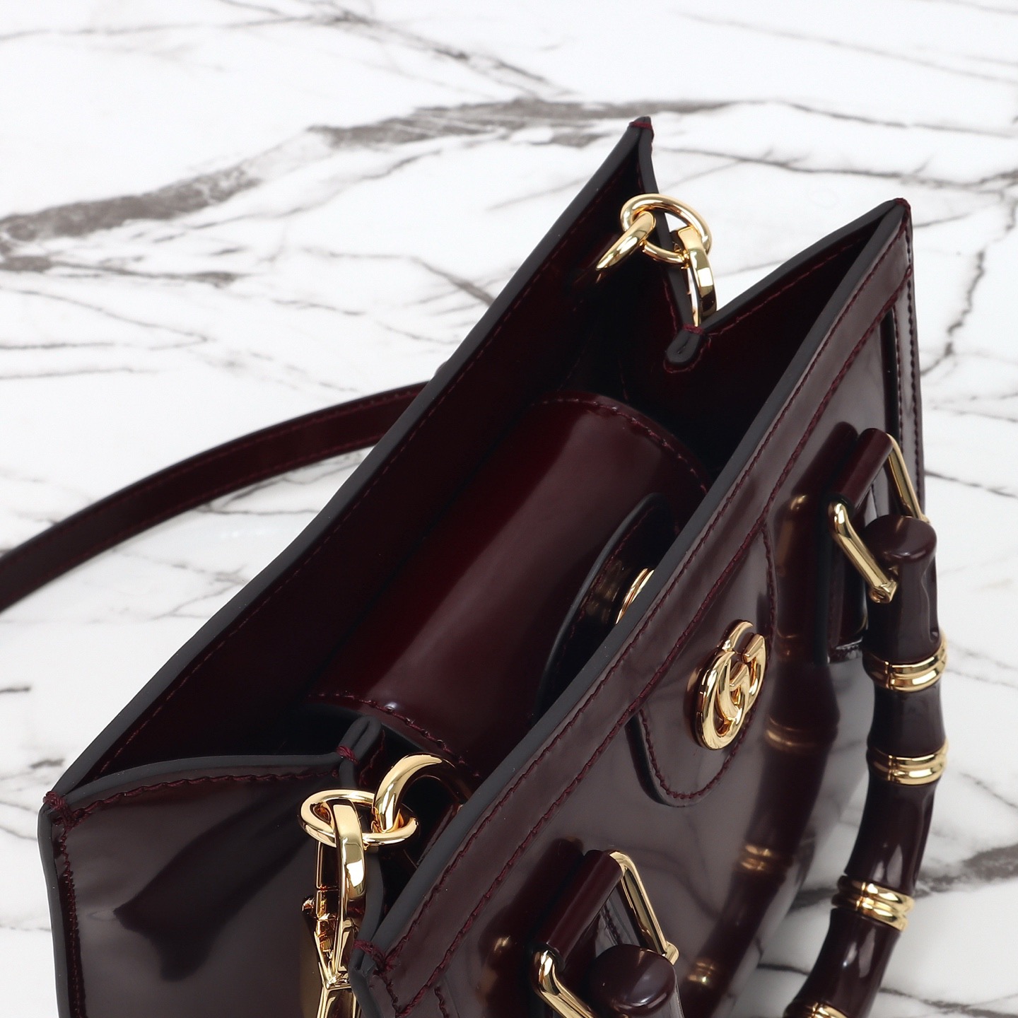 Gucci 구찌 뱀부 핸들 미니 토트백 페이턴트 레더 포레스트 그린 GHW 7