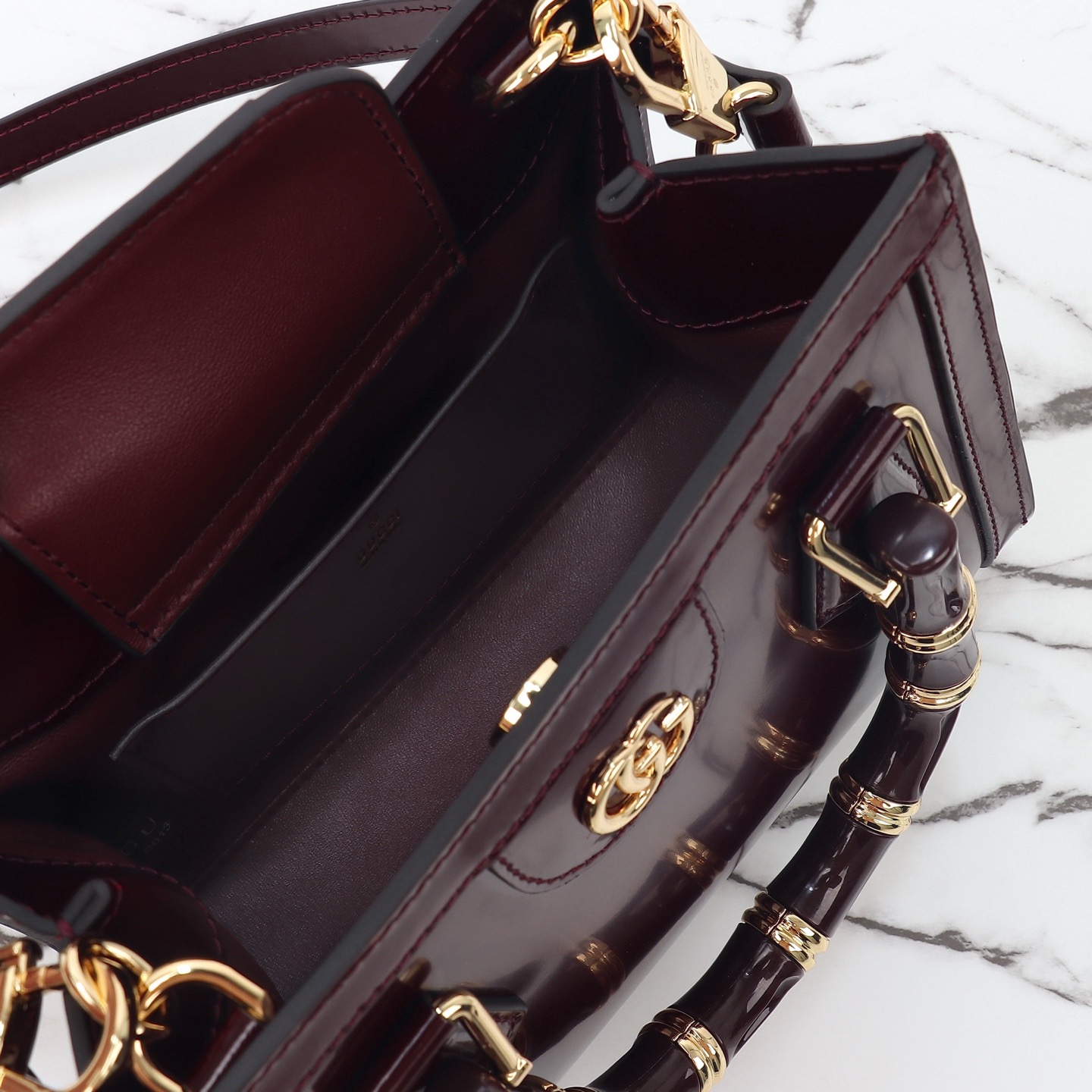 Gucci 구찌 뱀부 핸들 미니 토트백 페이턴트 레더 포레스트 그린 GHW 9