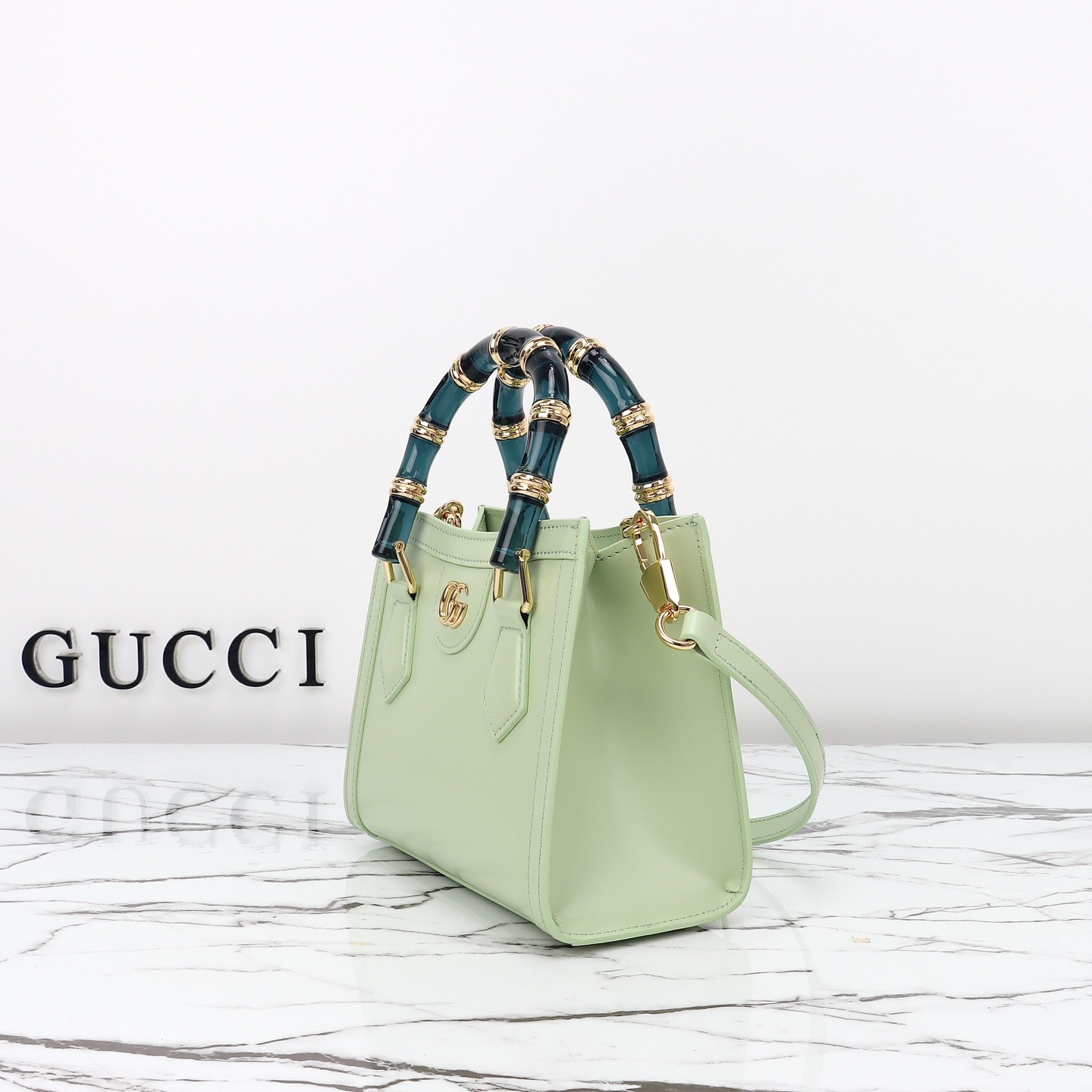 Gucci 구찌 뱀부 핸들 미니 토트백 페이턴트 레더 포레스트 그린 GHW 2