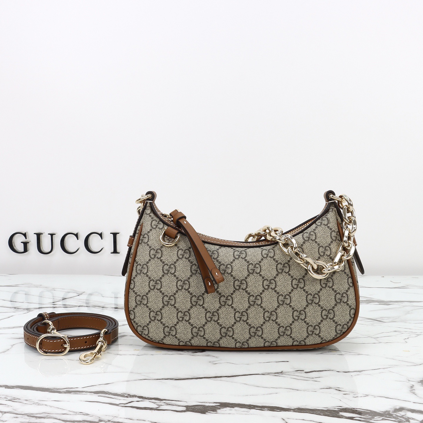 Gucci 구찌 GG 수프림 캔버스 호보 숄더백 브라운 트리밍 베이지 847447 4
