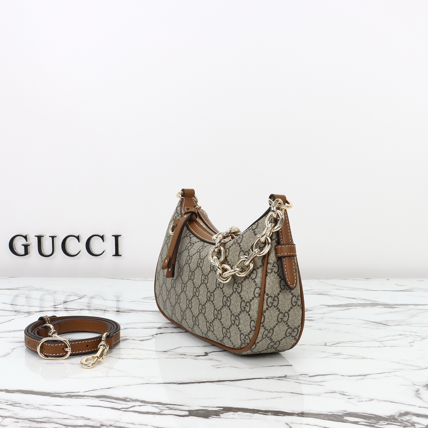Gucci 구찌 GG 수프림 캔버스 호보 숄더백 브라운 트리밍 베이지 847447 5