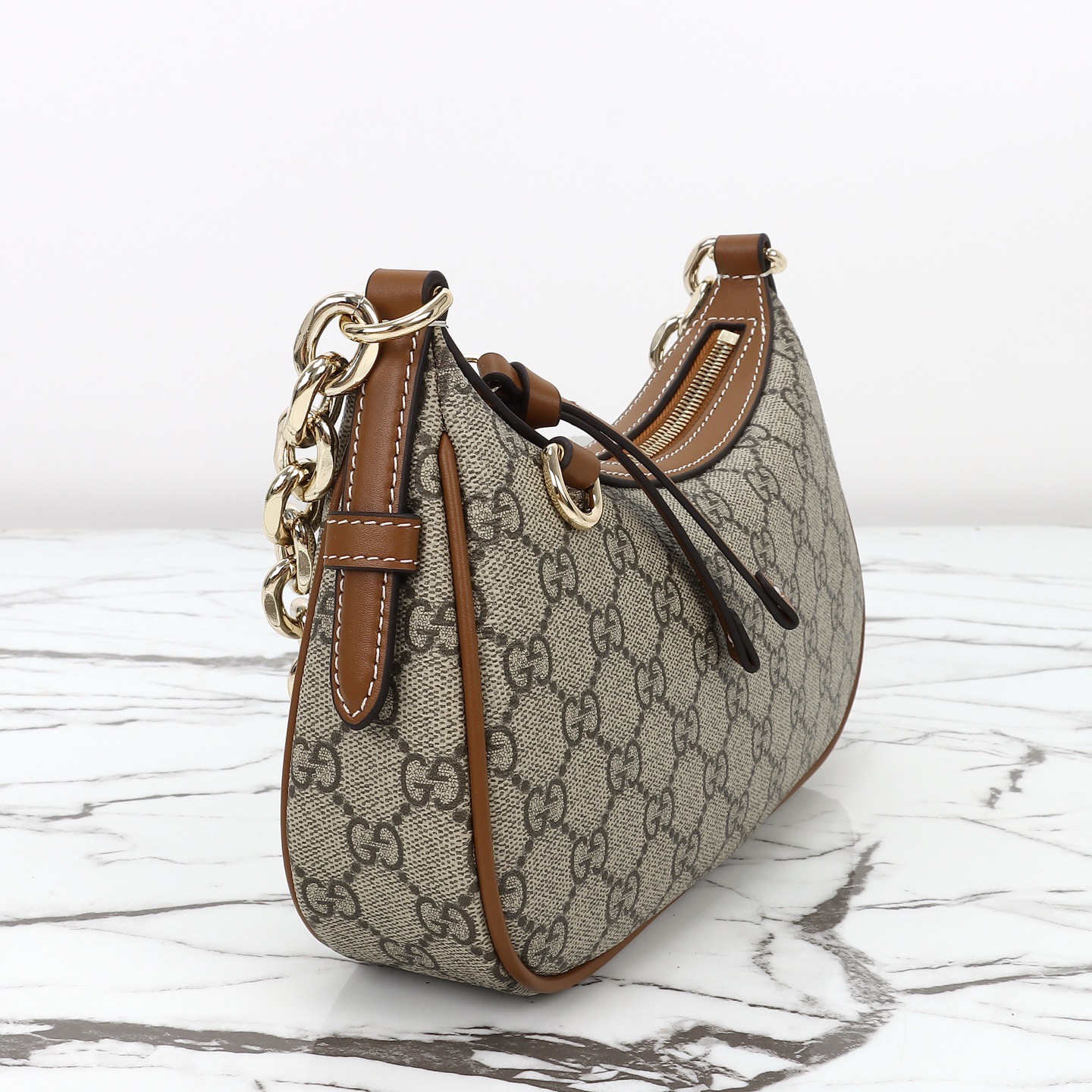 Gucci 구찌 GG 수프림 캔버스 호보 숄더백 브라운 트리밍 베이지 847447 6